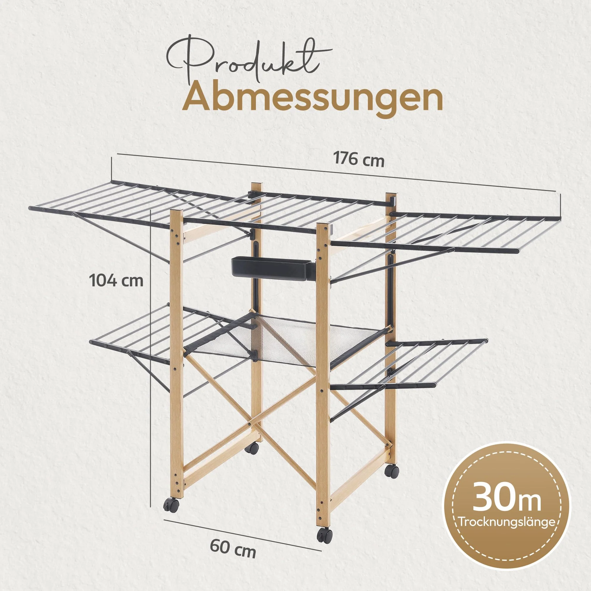 Meisterhome® Wäscheständer Standtrockner 30m Trockenleinenlänge, Flügelwäscheständer, Flügelwäschetrockner platzsparend, Metall, für Kleidung, Handtücher, Wäsche - Schwarz - Image 2