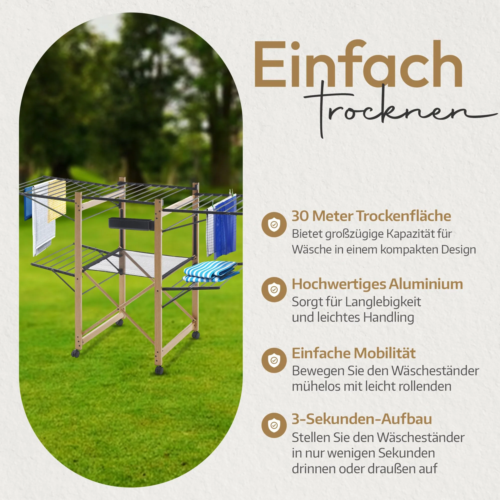 Meisterhome® Wäscheständer Standtrockner 30m Trockenleinenlänge, Flügelwäscheständer, Flügelwäschetrockner platzsparend, Metall, für Kleidung, Handtücher, Wäsche - Schwarz - Image 4