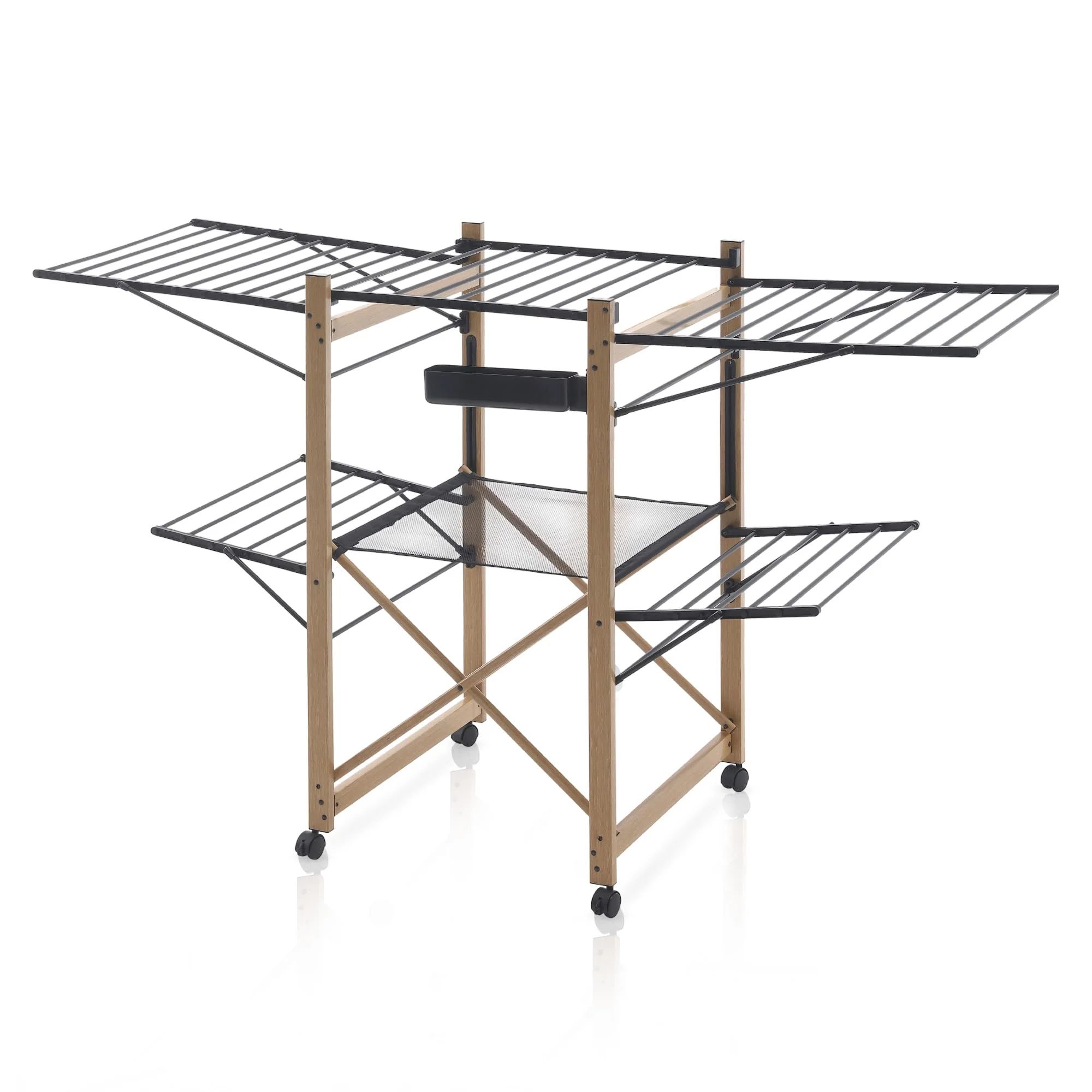 Meisterhome® Wäscheständer Standtrockner 30m Trockenleinenlänge, Flügelwäscheständer, Flügelwäschetrockner platzsparend, Metall, für Kleidung, Handtücher, Wäsche - Schwarz - Image 5