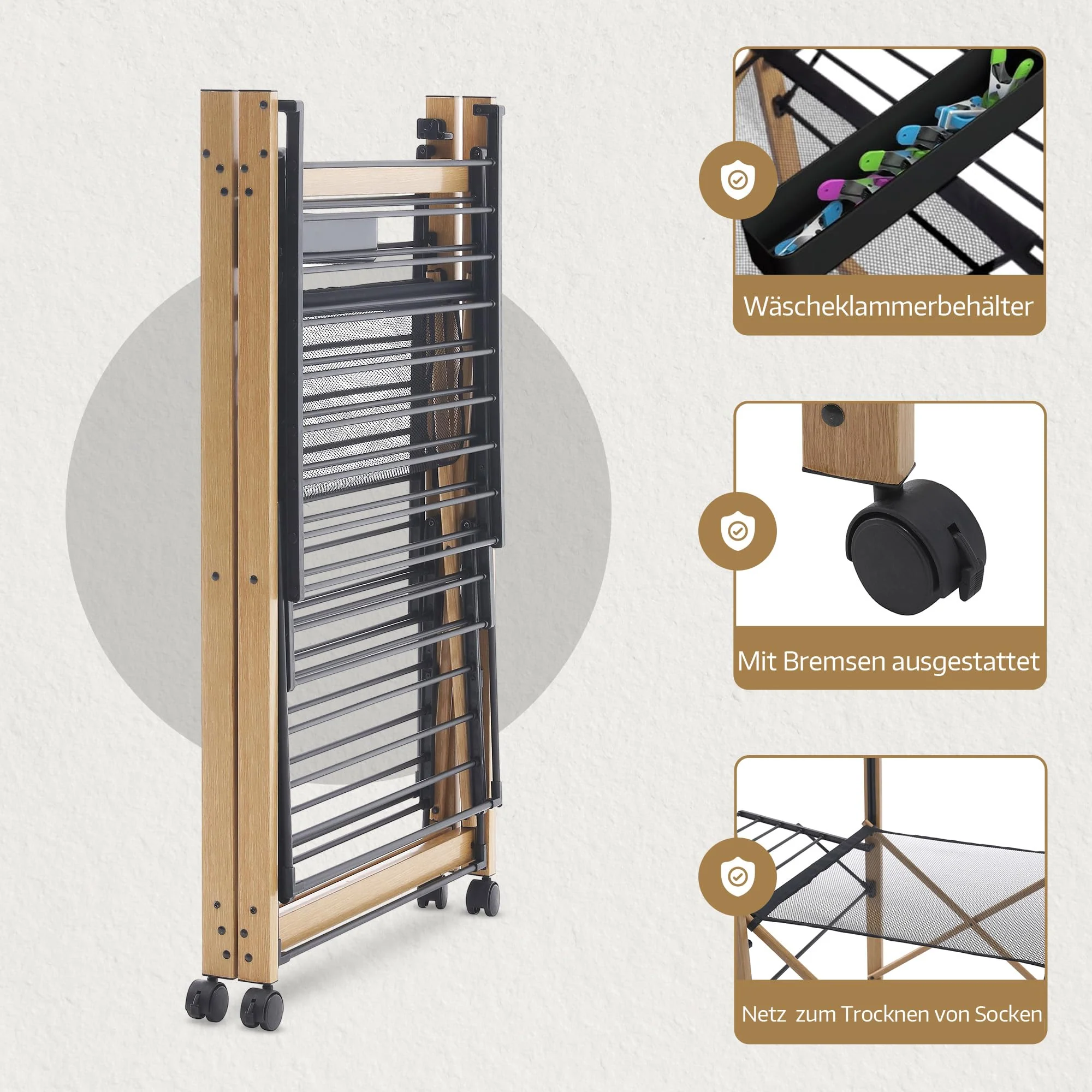 Meisterhome® Wäscheständer Standtrockner 30m Trockenleinenlänge, Flügelwäscheständer, Flügelwäschetrockner platzsparend, Metall, für Kleidung, Handtücher, Wäsche - Schwarz - Image 8
