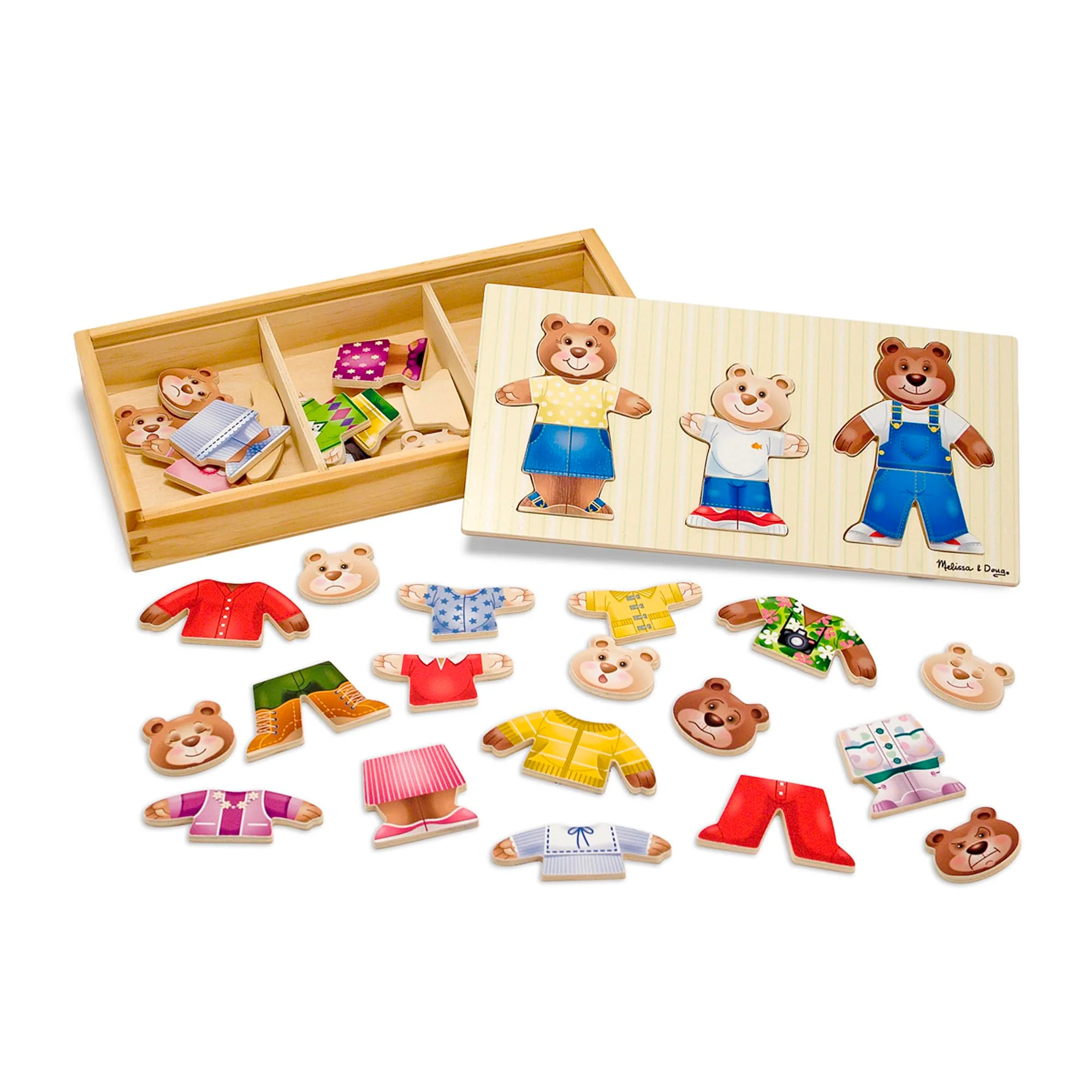 Melissa & Doug - Bärenfamilie Ankleidepuzzle aus Holz, 45-teilig, Mix und Match von Kleidung und Gesichtsausdrücken, Für Kinder ab 3 Jahren