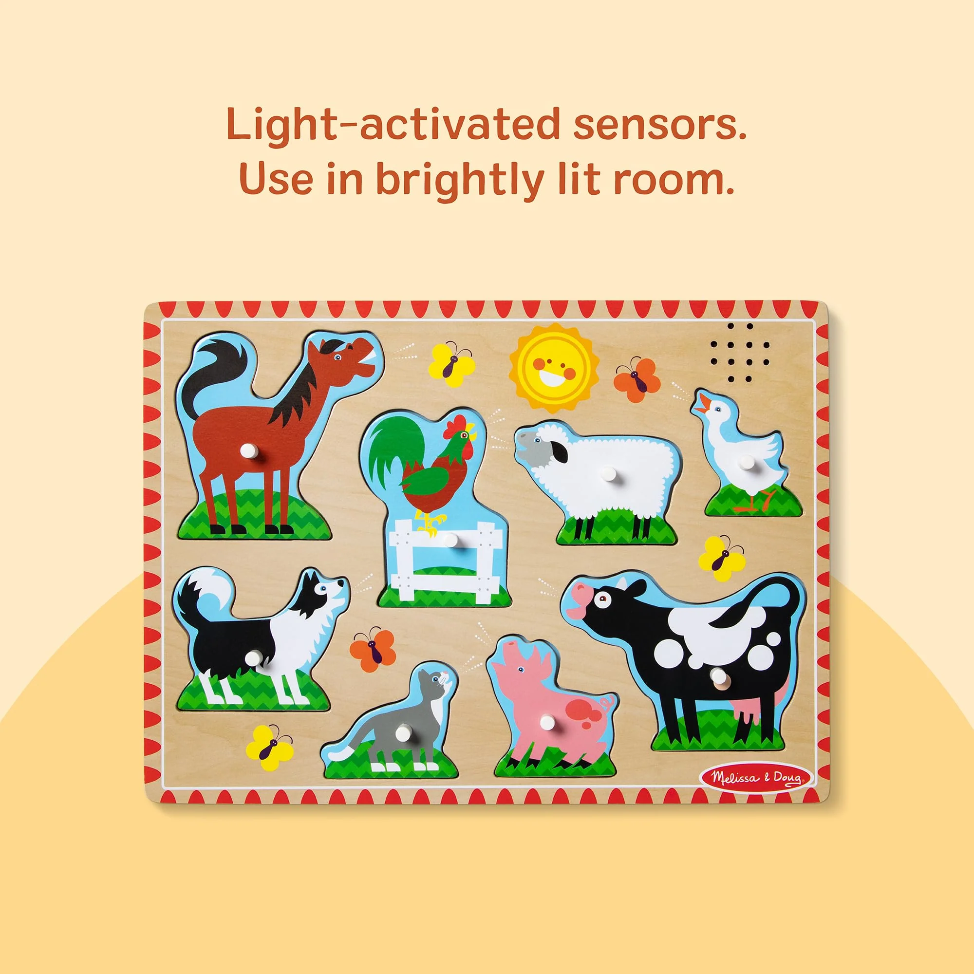 Melissa & Doug - Bauernhoftiere Sound Puzzle - 8-teiliges Steckpuzzle aus Holz mit Tieren und Sound-Effekten, fördert Motorik und Hörvermögen, ab 2 Jahren - Image 5