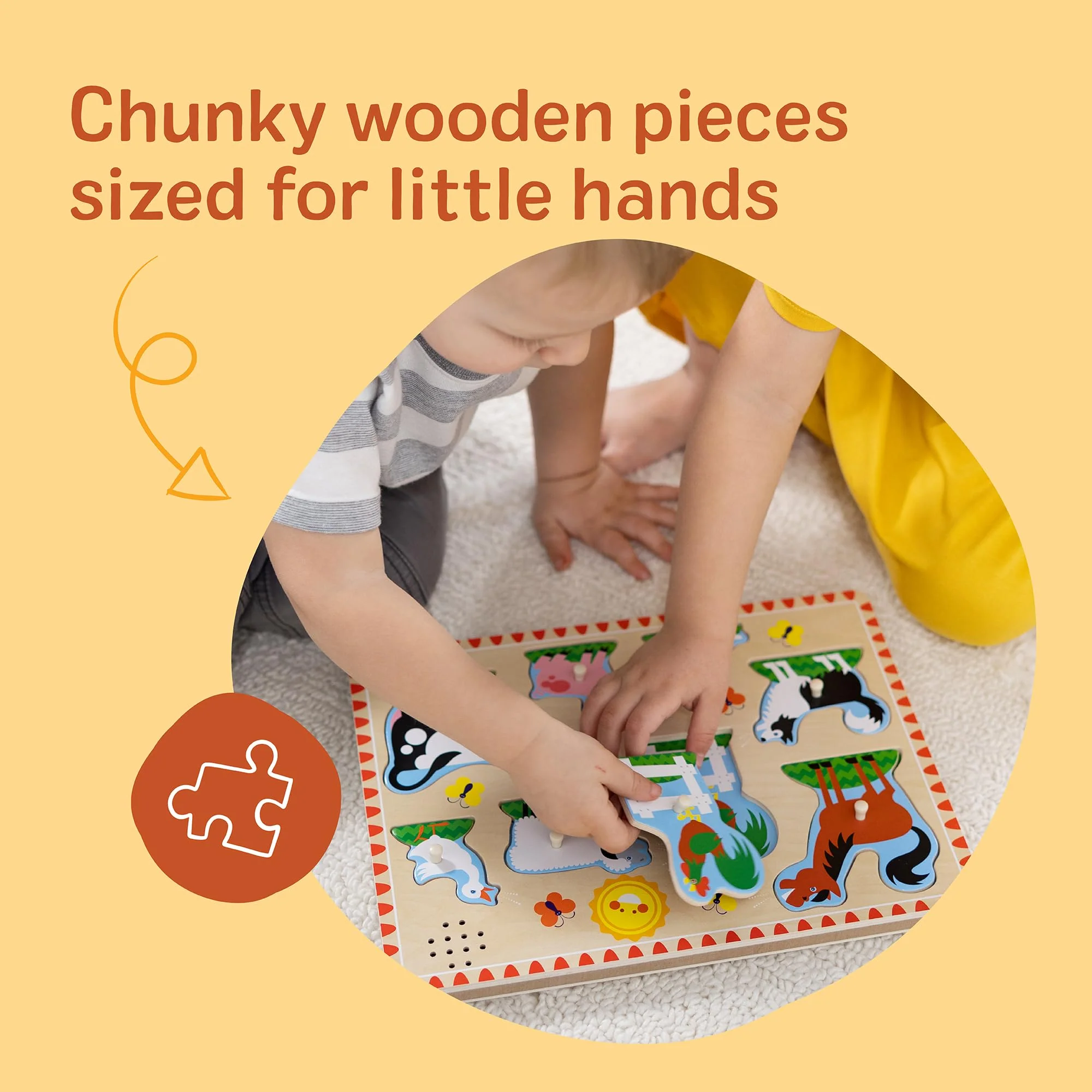 Melissa & Doug - Bauernhoftiere Sound Puzzle - 8-teiliges Steckpuzzle aus Holz mit Tieren und Sound-Effekten, fördert Motorik und Hörvermögen, ab 2 Jahren - Image 6