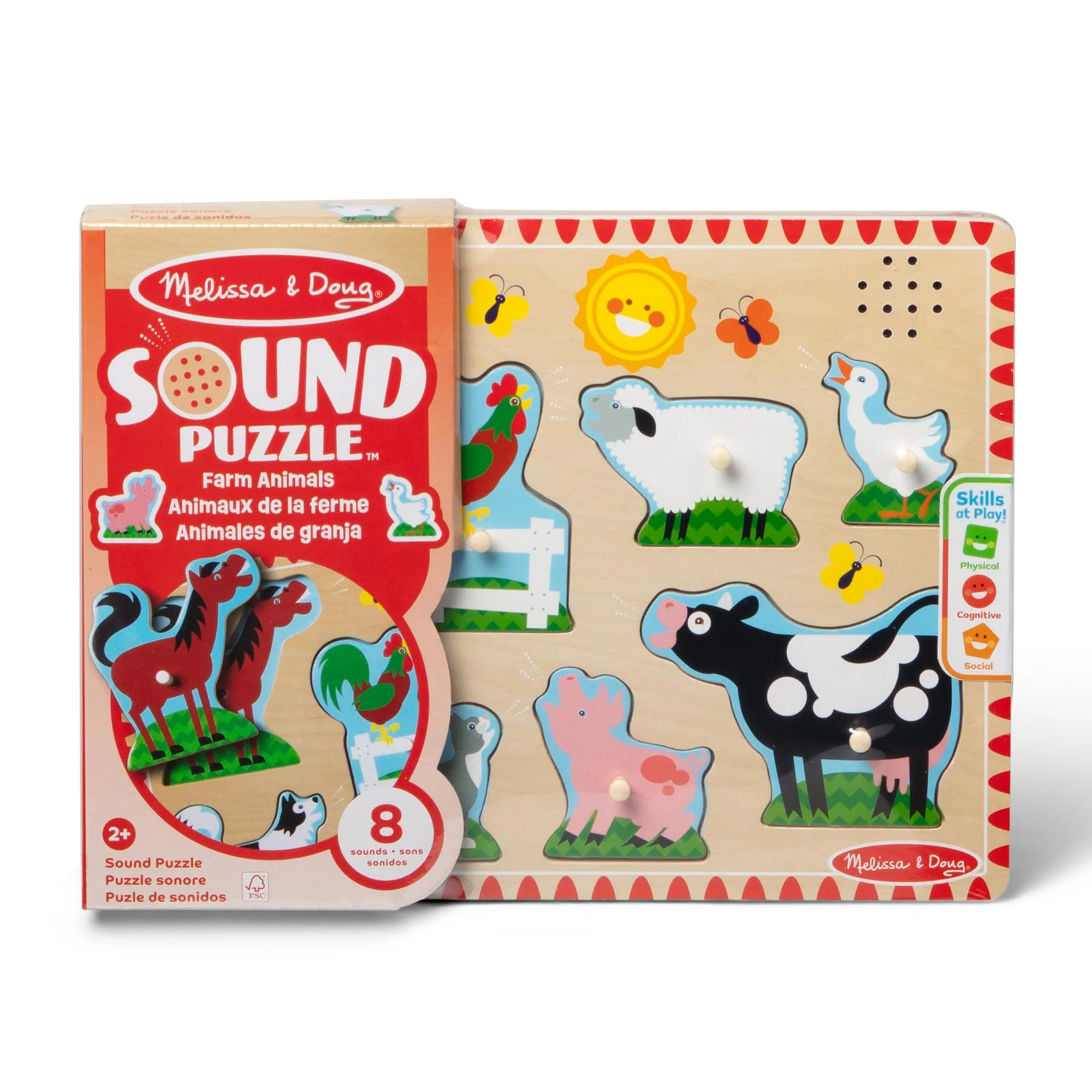 Melissa & Doug - Bauernhoftiere Sound Puzzle - 8-teiliges Steckpuzzle aus Holz mit Tieren und Sound-Effekten, fördert Motorik und Hörvermögen, ab 2 Jahren - Image 8