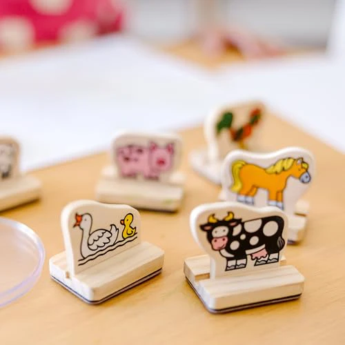 Melissa & Doug - Holz-Stempelset Bauernhoftiere, 8 Holzstempel, 2 Stempelkissen, Aufbewahrungsbox, Für Kinder ab 3 Jahren - Image 2