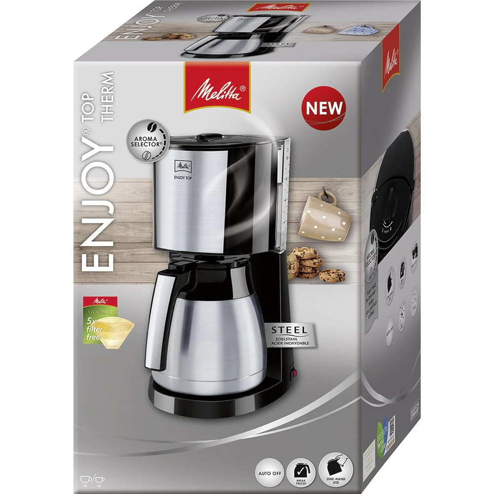 Melitta Enjoy Top Therm - Kaffeemaschine mit Thermokanne aus Edelstahl, Filterkaffeemaschine mit Tropfstopp, für bis zu 10 Tassen Kaffee, edelstahl/schwarz - Image 2