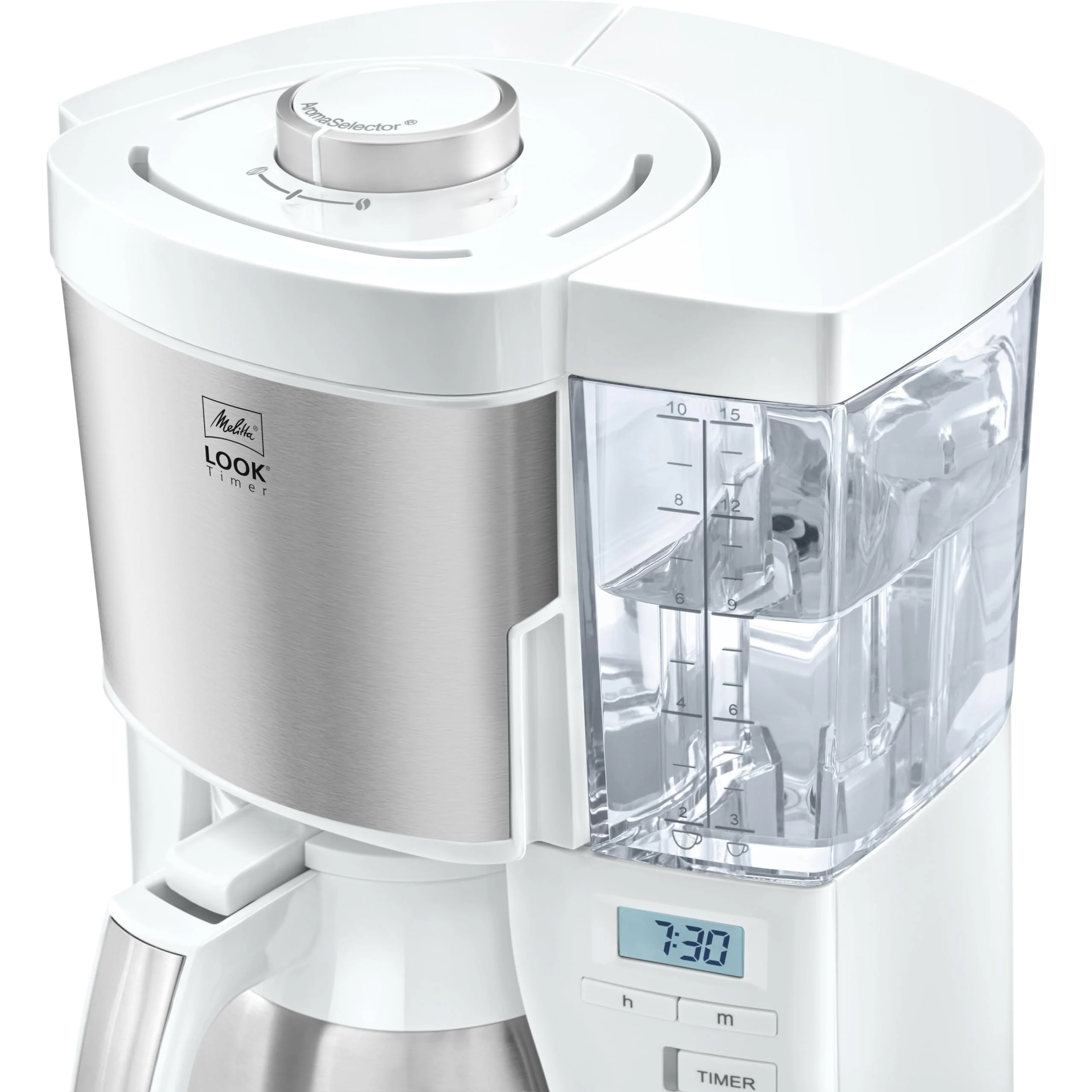 Melitta Look Therm Timer – Filterkaffeemaschine mit Thermkanne, entnehmbarem Wassertank und Timer-Funktion, für bis zu 10 Tassen Kaffee, in Weiß/Edelstahl - Image 5