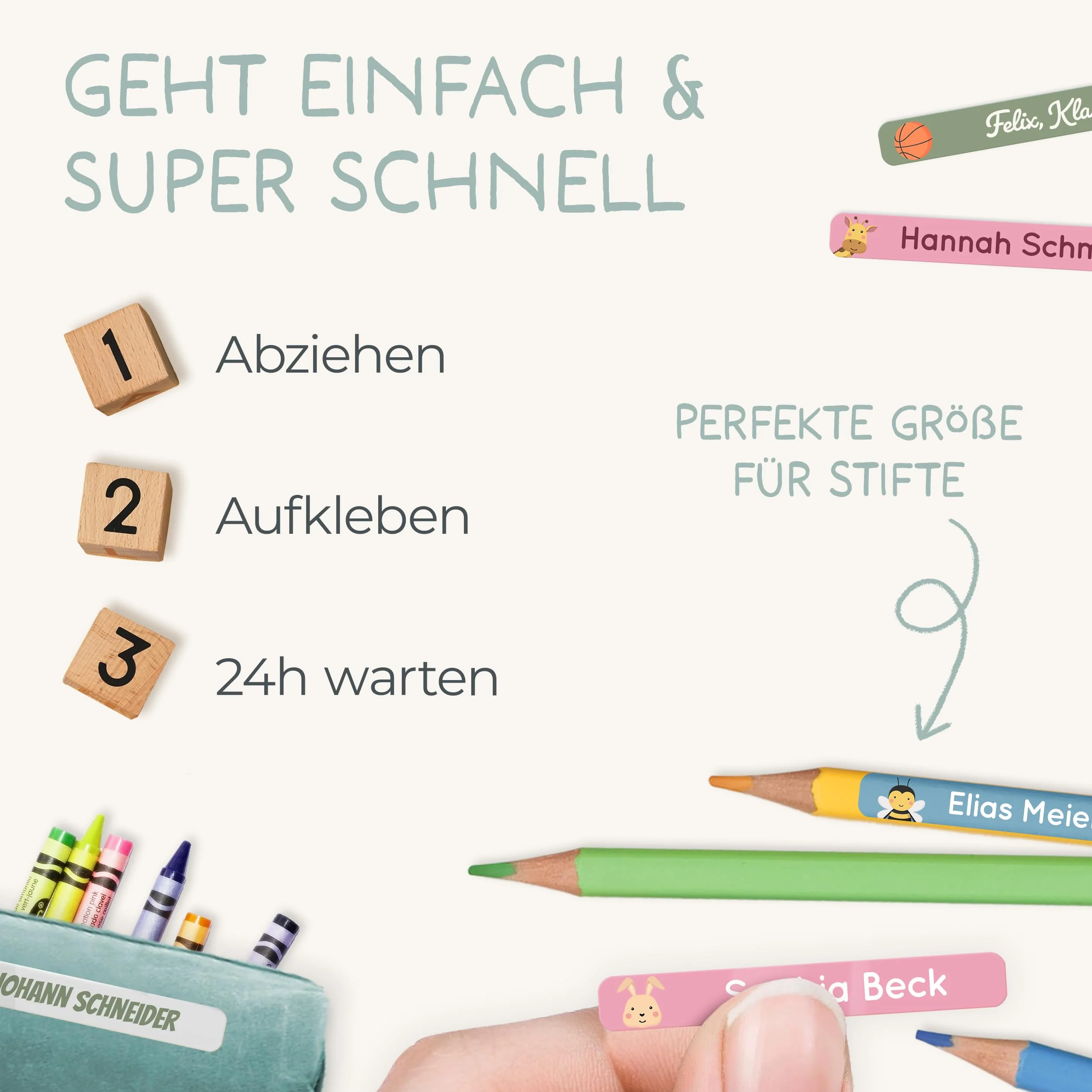 melu kids® Namensaufkleber Kinder für Schule & Kita (75 Stück) - Personalisierte Aufkleber mit Namen für Stifte und alle Schulsachen - Wasserfest in Spülmaschine (Blau) - Image 4