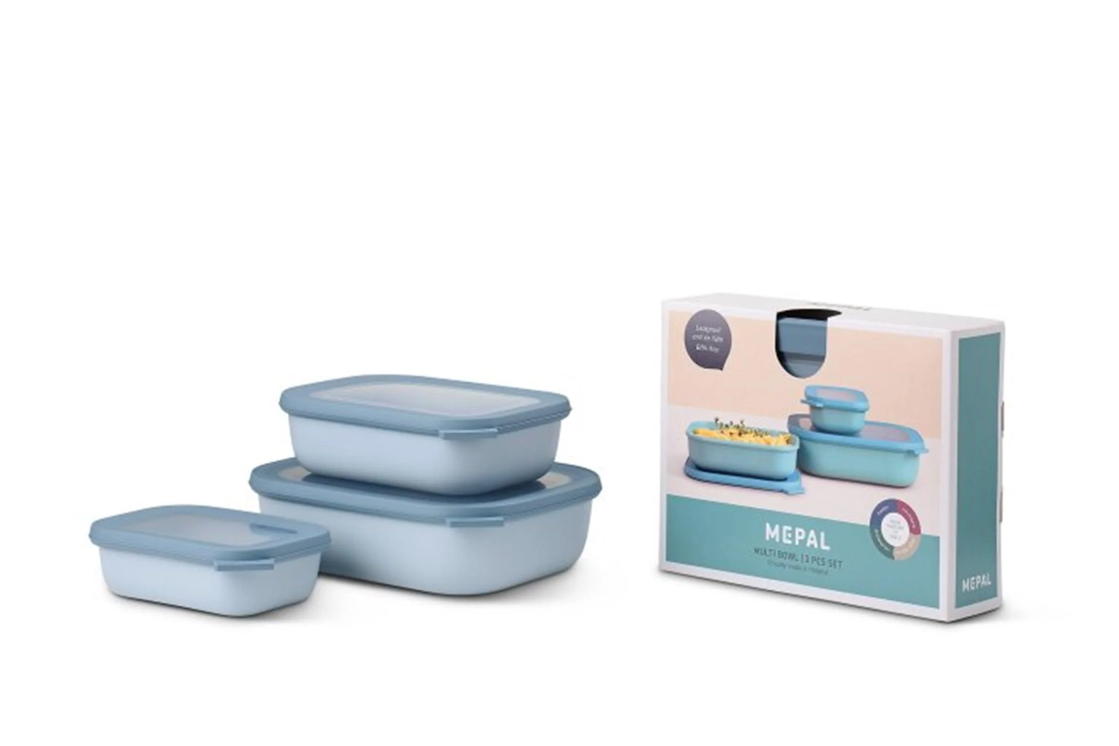 Mepal - Cirqula Rechteckig 3-teiliges Set - Frischhaltedosen mit Deckel, mikrowellengeschirr, gefrierdosen - 500, 1000 & 2000 ml - Nordic blue