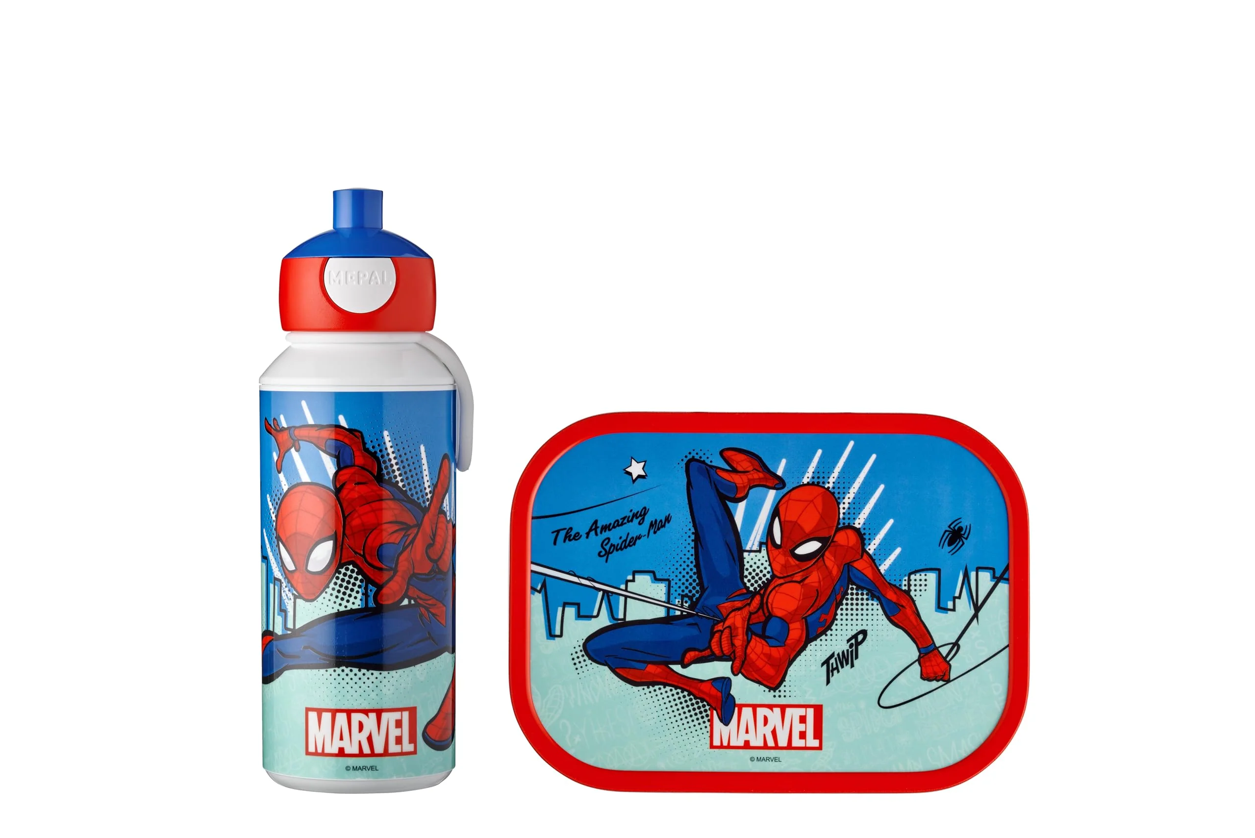 Mepal - Lunch-Set für Kinder mit Pop-up Trinkflasche & Lunch Box - Lunch-Set für die Schule oder unterwegs - Spülmaschinenfest & BPA-frei - 400 ml + 750 ml - Spiderman
