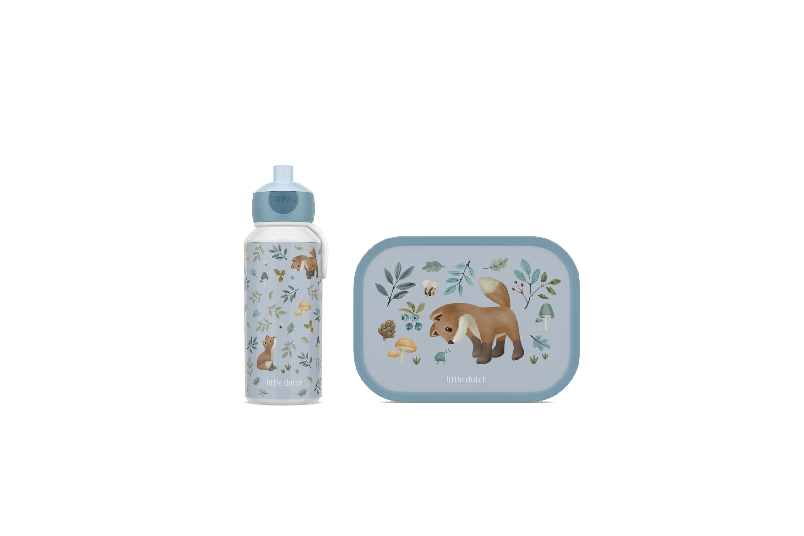 Mepal - Pausenset Campus Little Dutch - Set für Kinder mit Pop-up Trinkflasche & Lunch Box - Lunch-Set für die Schule oder unterwegs - Spülmaschinenfest - 400 + 750 ml - Forest Friends