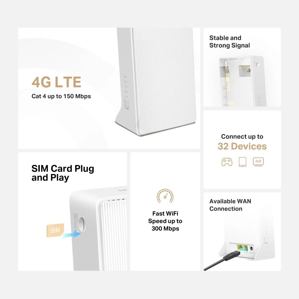 Mercusys MB110-4G LTE Router, 4G Router unterstützt SIM Karten, 4G Cat4 bis zu 150 Mbit/s, WLAN 2.4GHz N300, 2X 100 Mbps Ports, Plug and Play, bis zu 32 Geräte, MERCUSYS App - Image 3