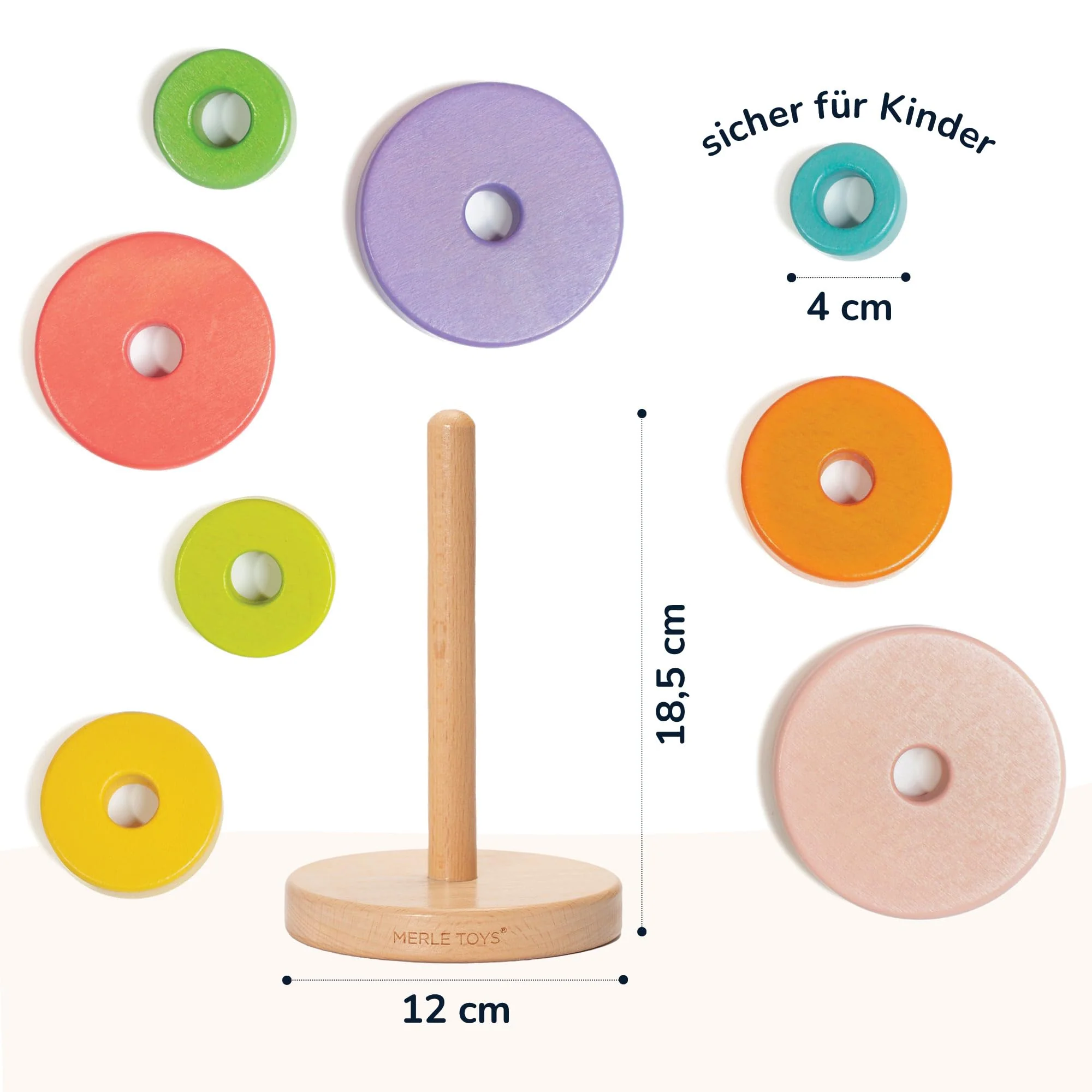 Merle Toys® Stapelturm Holz, 100% FSC-zertifiziertes Holzspielzeug Baby, Stapelturm ab 1 Jahr, Montessori Spielzeug, Stapelspiel ab 1 Jahr, BPA-Freies Baby Spielzeug aus Holz, 8X Bunte Stapelringe - Image 5