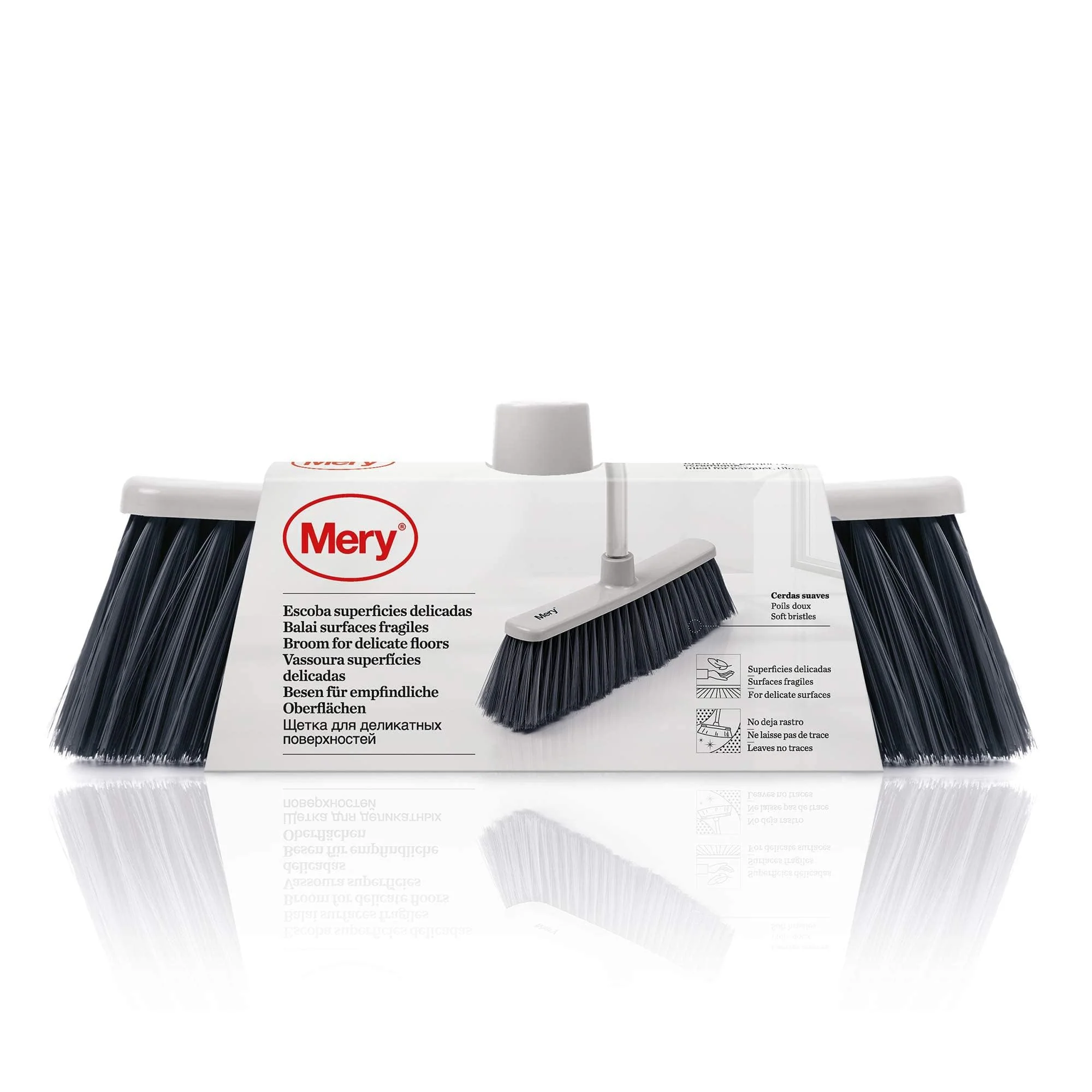 Mery | Besen Empfindliche Oberflächen | Kehrbürste | Weiche Borsten | Staubfänger | Hinterlasse keine Spuren | Grau | Maße: 27x4.5x11 cm - Image 4
