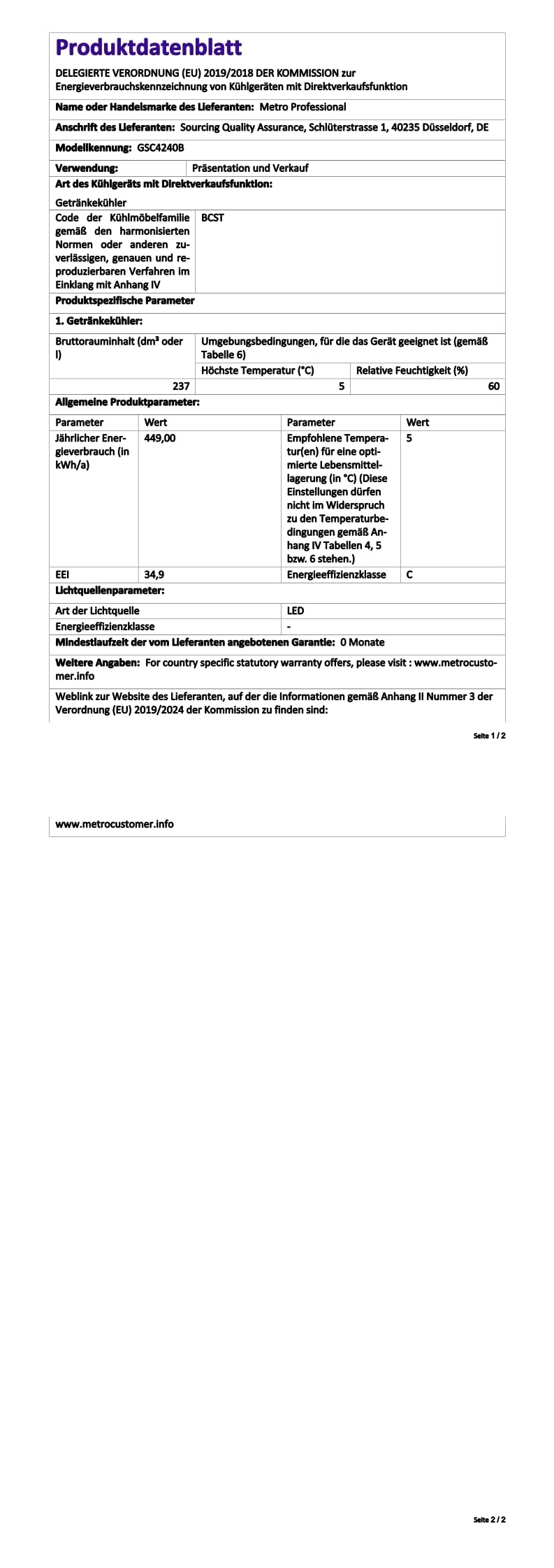 METRO Professional Getränkekühlschrank GSC4240, 237 L, 110 W, 6 verstellbaren Einlegeböden, schwarz - Image 4