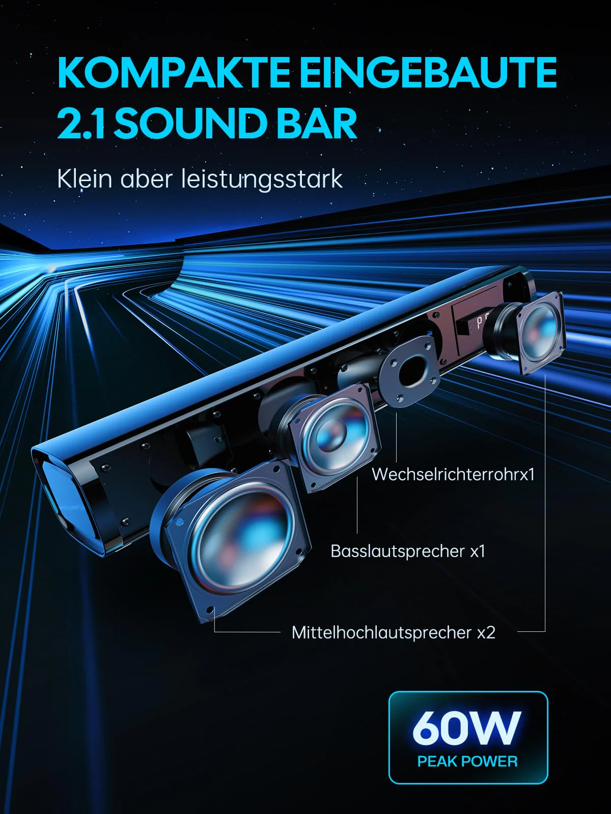 MEVOSTO Soundbar für TV Geräte PC Gaming Soundbar 60W Mini 2.1CH Integrierte Subwoofer BT5.4 Lautsprecher Computer mit USB Digital Audio/Optisch/AUX Voice Enhance 3 EQ Kompatibel Spielkonsolen-40cm - Image 3