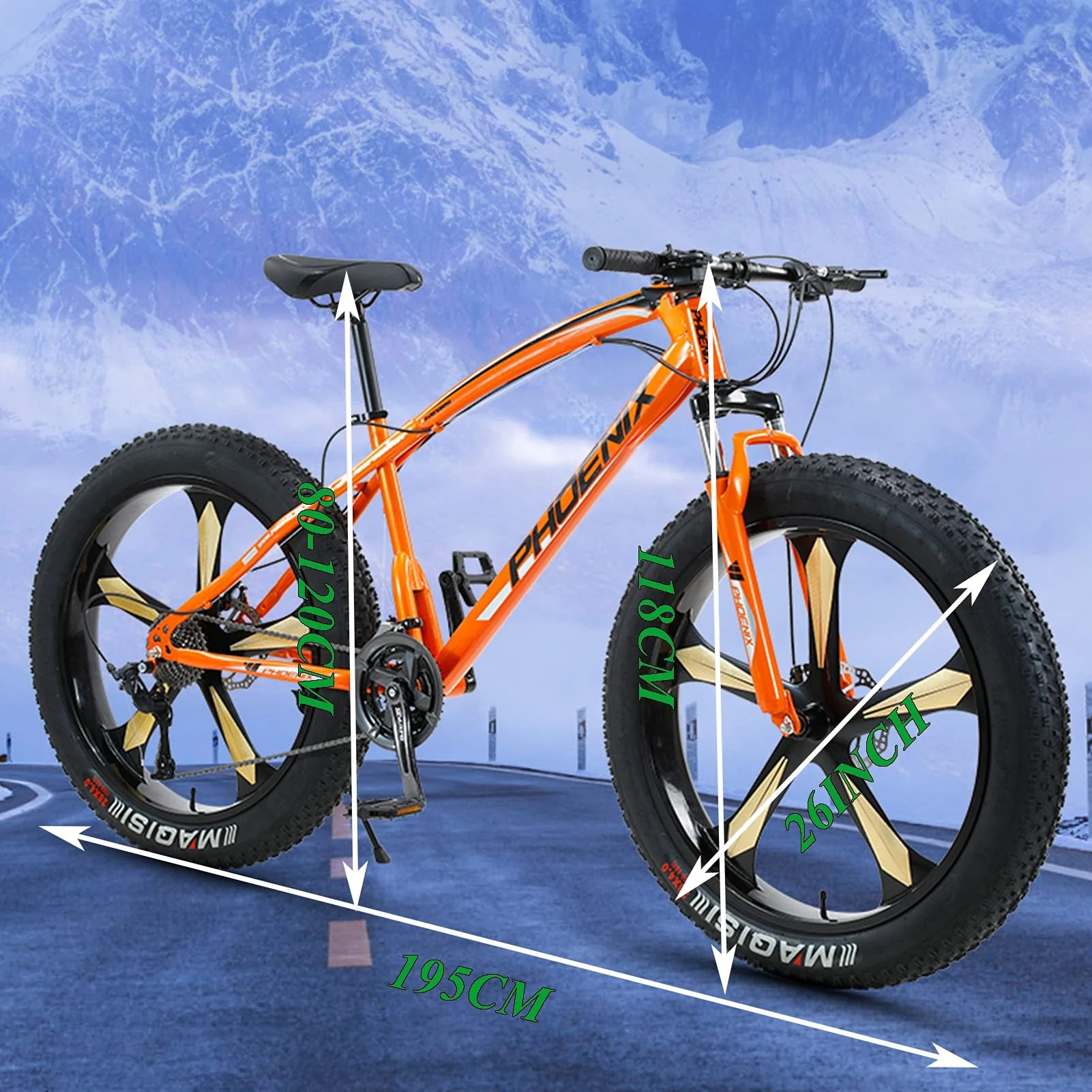 MEVZHH 26 Zoll Mountainfür Jungen, Mädchen, Hardtail, Scheibenbremsen, Männerd Frauen, Erwachsene Fett Reifen Mountainbike, Kohlenstoffstastrand Schnee Outdoor, Weiß 5 Gesprochen, 24 Geschwindigkeit - Image 7