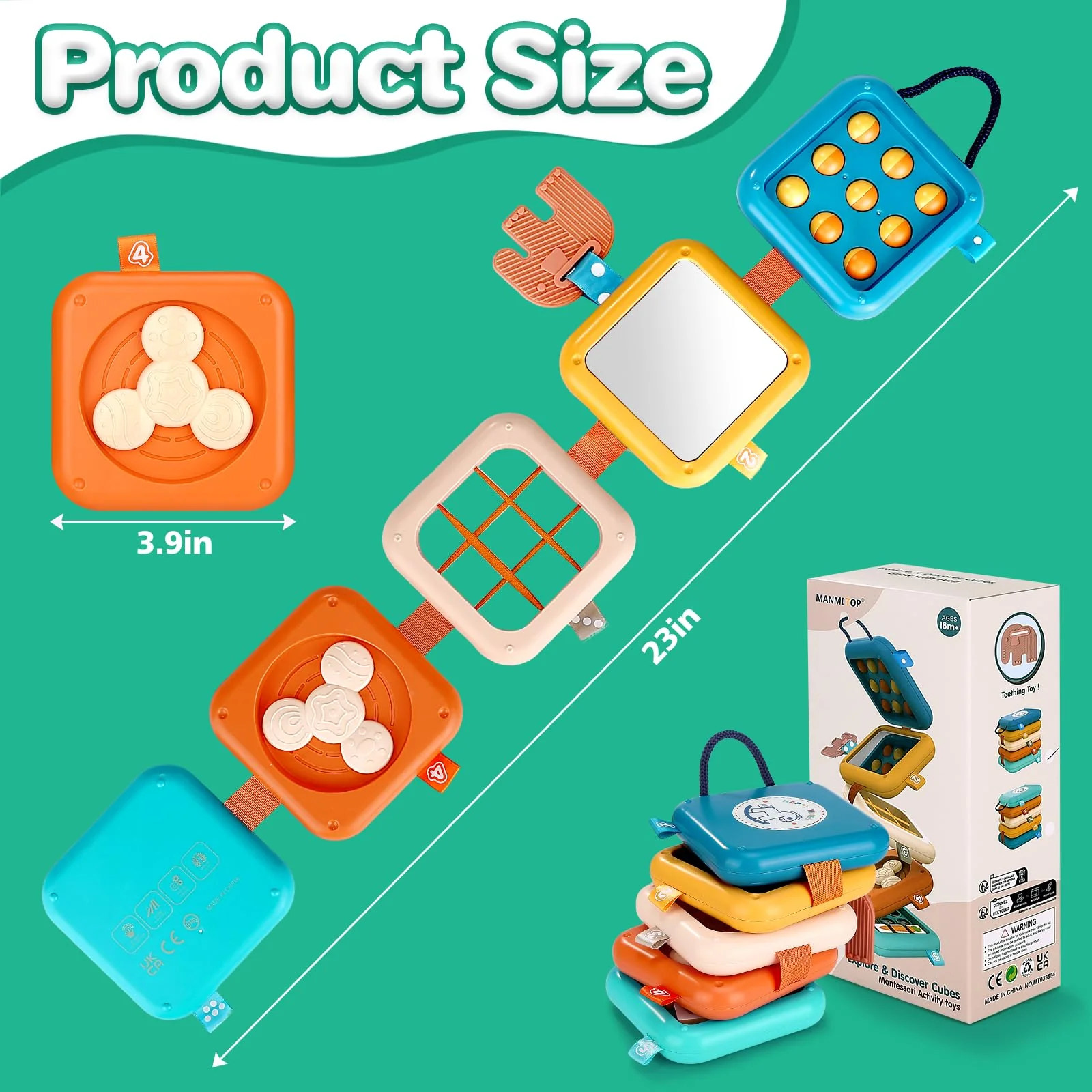 Mexgcom Busy Board Baby, Montessori Spielzeug ab 1 2 3 Jahr, Sensorik Spielzeug Baby für Fördert Motorik und Kognition, Motorikbrett Kleinkinder Toy für Unterwegs - Image 3