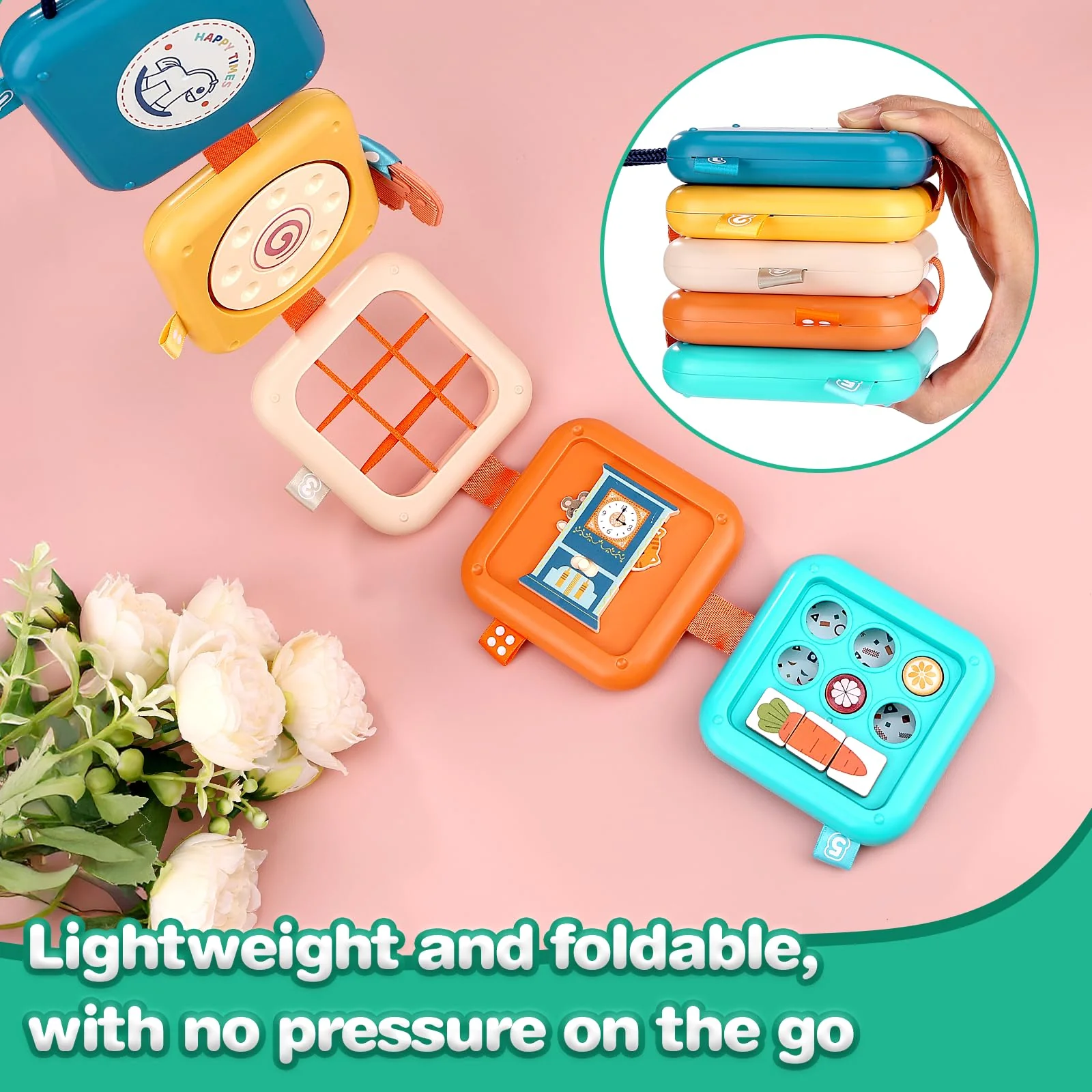 Mexgcom Busy Board Baby, Montessori Spielzeug ab 1 2 3 Jahr, Sensorik Spielzeug Baby für Fördert Motorik und Kognition, Motorikbrett Kleinkinder Toy für Unterwegs - Image 4
