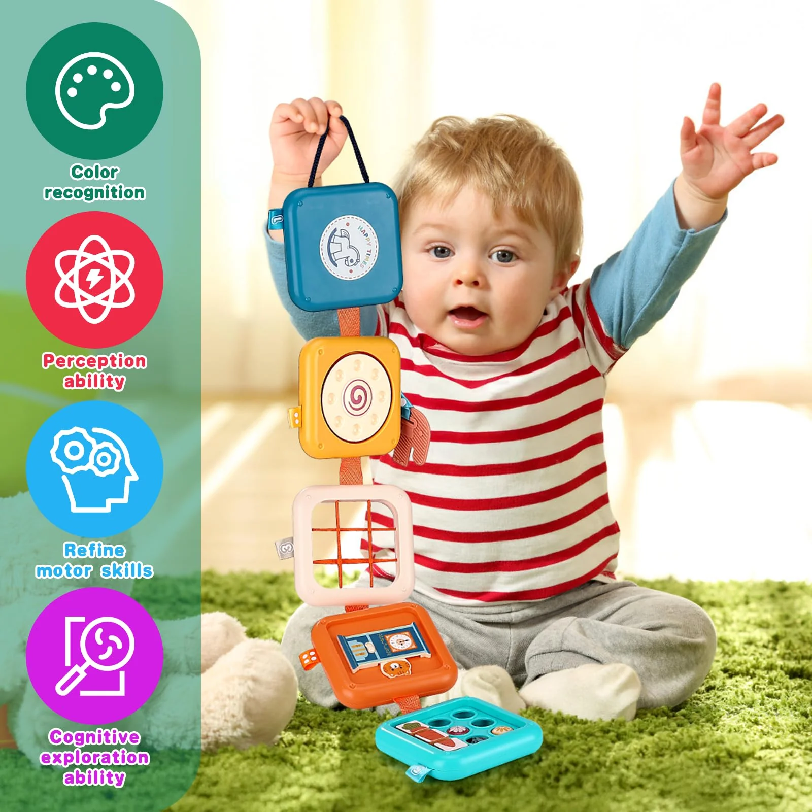 Mexgcom Busy Board Baby, Montessori Spielzeug ab 1 2 3 Jahr, Sensorik Spielzeug Baby für Fördert Motorik und Kognition, Motorikbrett Kleinkinder Toy für Unterwegs - Image 7