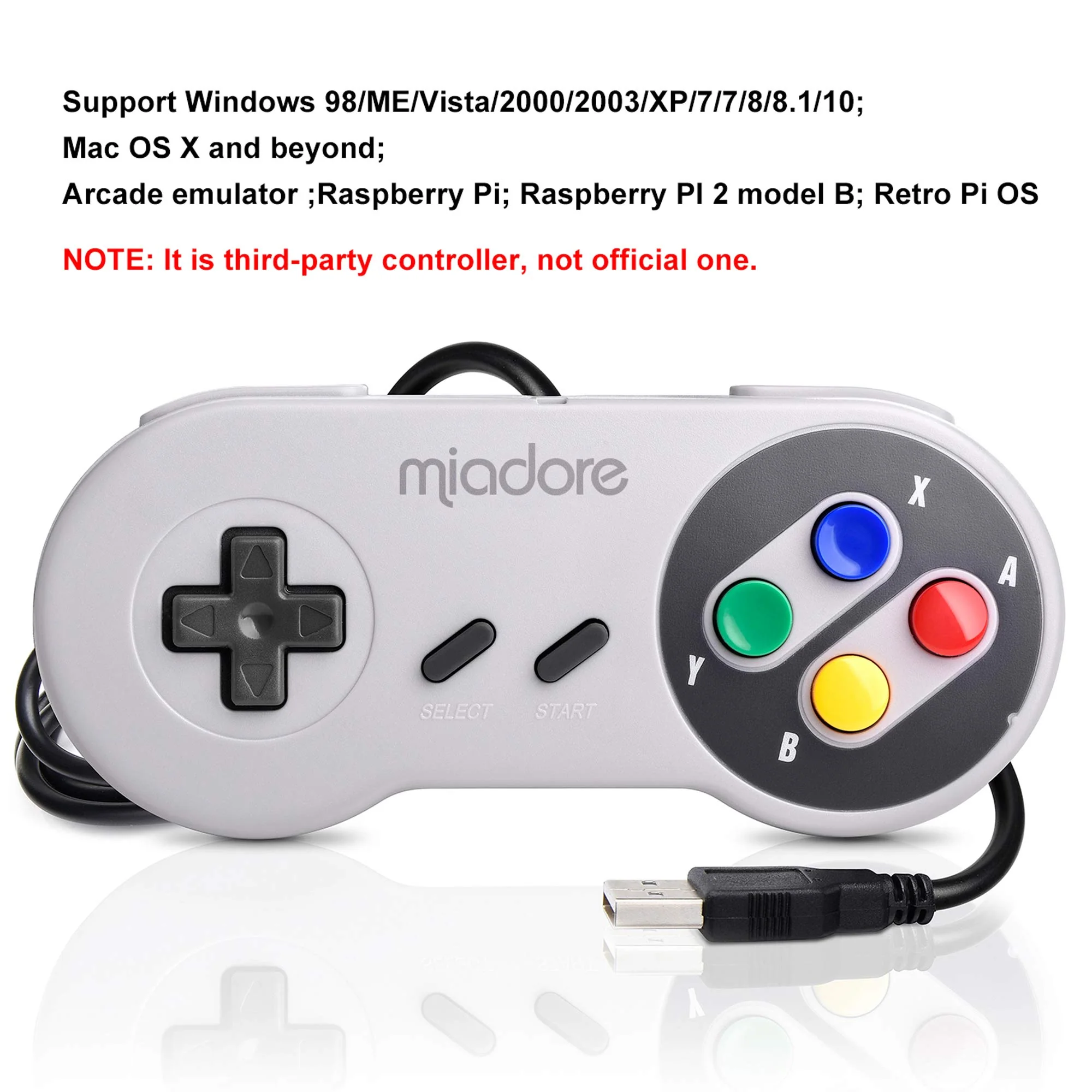 miadore 2X USB Controller für SNES NES Spiele, klassischer Retro USB Gamepad Joystick für Windows PC MAC und Raspberry Pi System