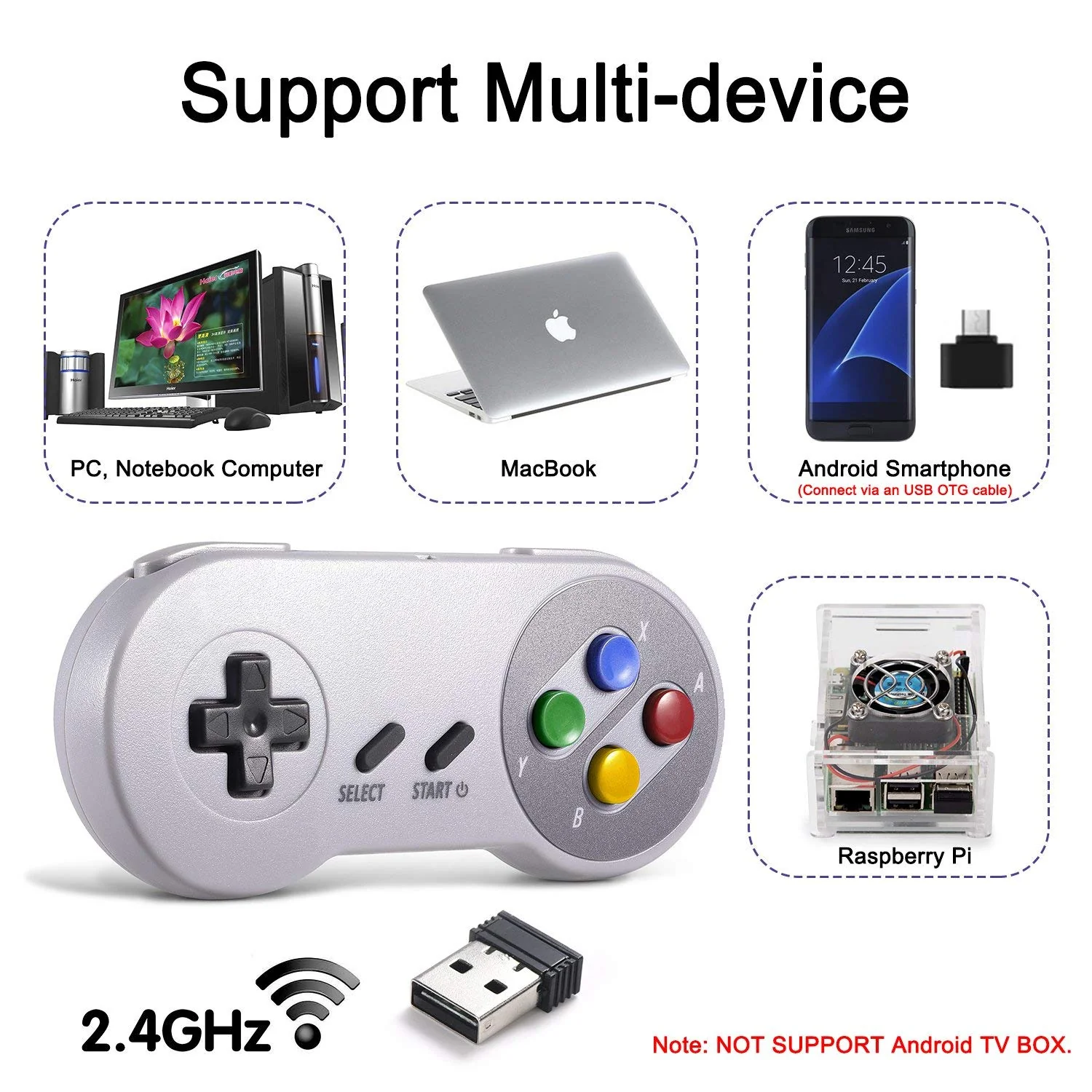 miadore Wireless USB Controller für SNES Emulator, 2 Pack 2.4G USB Gamepad Joystick SNES Game Controller für Windows PC Mac und Retropie - Image 3