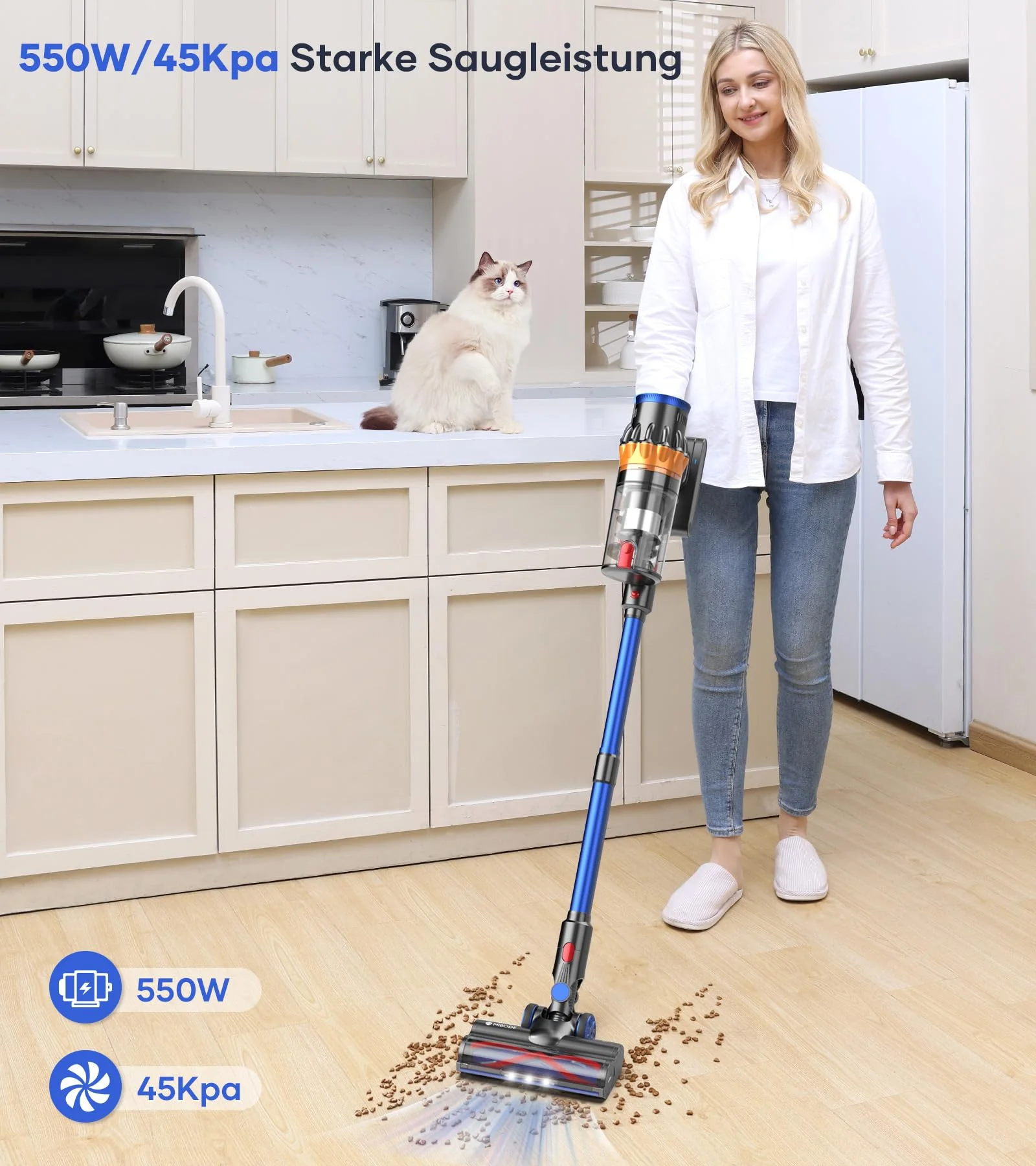 MIBODE Akku Staubsauger, 45000Pa/550W/70Mins Staubsauger Kabellos mit Smart Display, Staubsauger mit Automatikmodus & Anti-Verhedderung-Bürste für Teppich, Hartboden und Tierhaare - Image 8