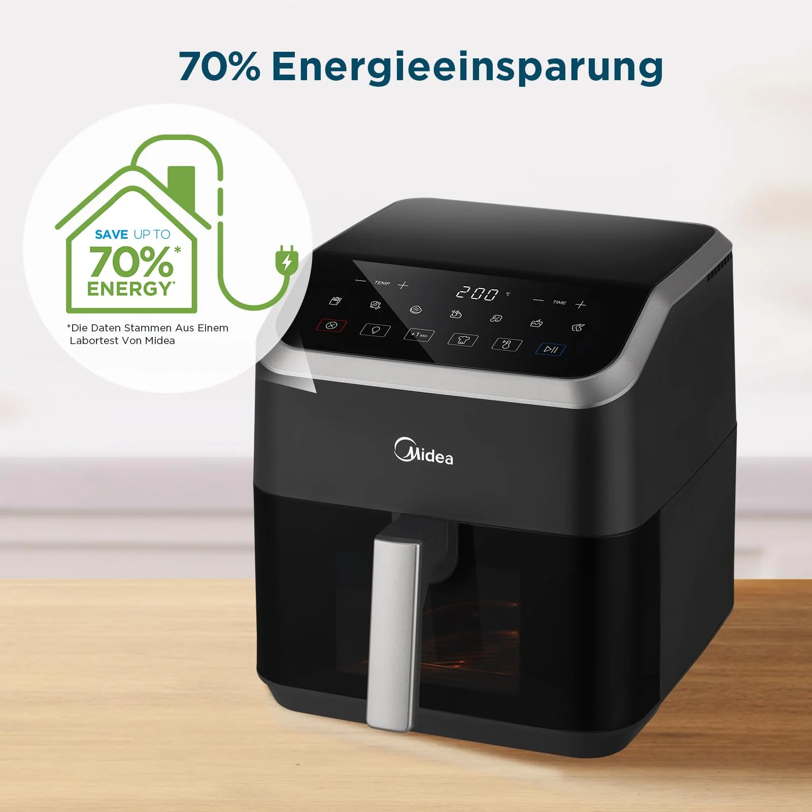 Midea Heißluftfritteuse 5L Fassungsvermögen, HeatXpress Technologie 90% weniger Öl, Energie- und Zeitersparnis mit 7 Voreinstellungen, Easy-View Fenster & Licht, Antihaft, Schwarz - Image 2