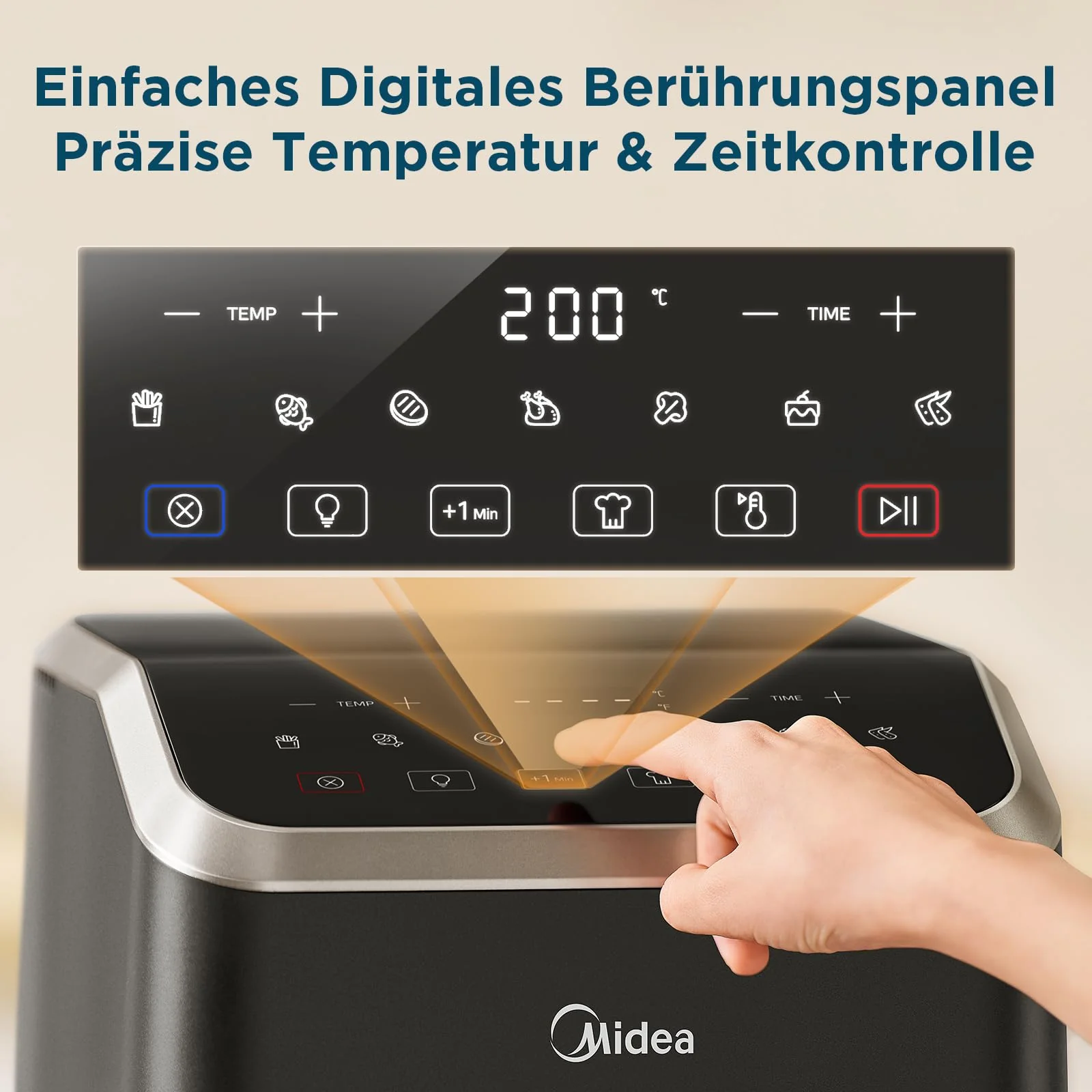 Midea Heißluftfritteuse 5L Fassungsvermögen, HeatXpress Technologie 90% weniger Öl, Energie- und Zeitersparnis mit 7 Voreinstellungen, Easy-View Fenster & Licht, Antihaft, Schwarz - Image 7