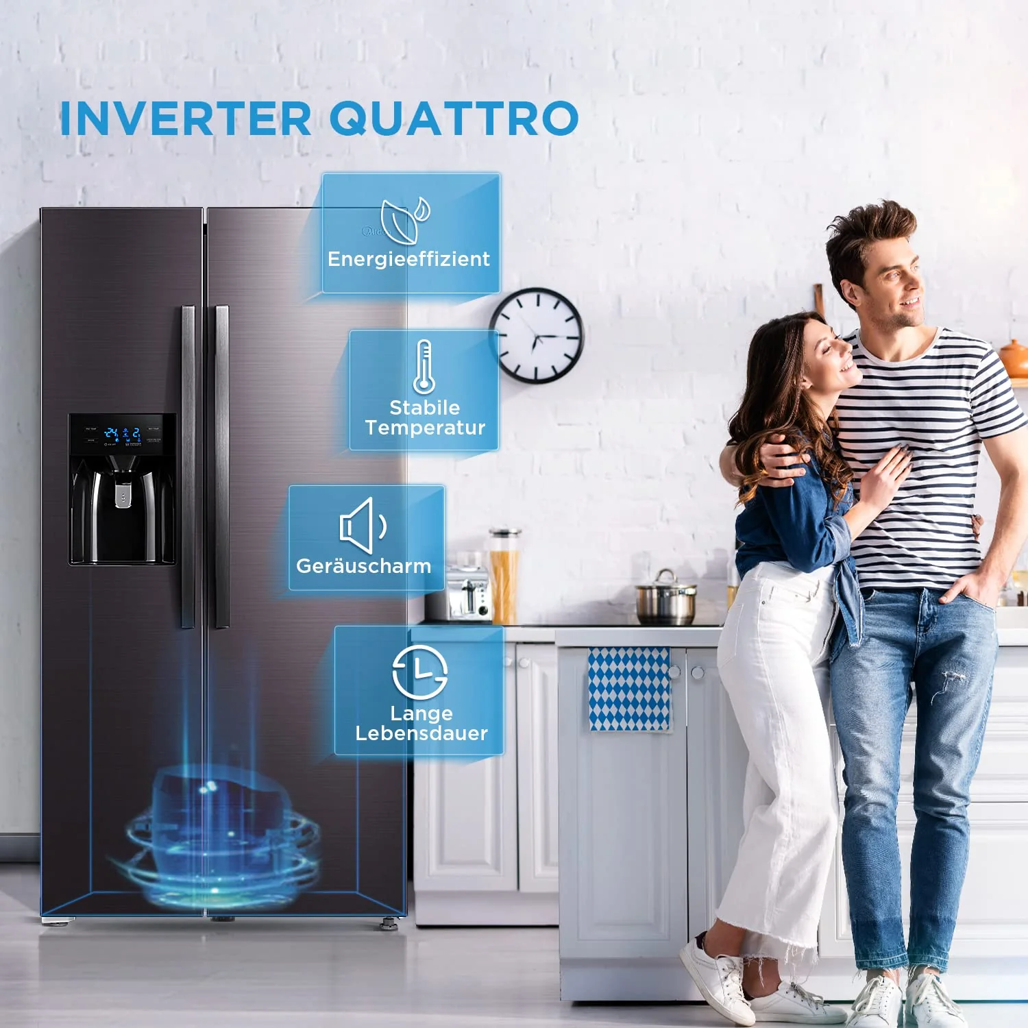 Midea KS-DDX 6.32 WT Side-by-Side Kühl-/Gefrierkombination/ 178,8 cm Höhe/ 254 kWh/Jahr/No Frost/Dual Inverter Compressor/mit 3in1 Wasser-/Eisspender und Wassertank, Dark Inox - Image 12