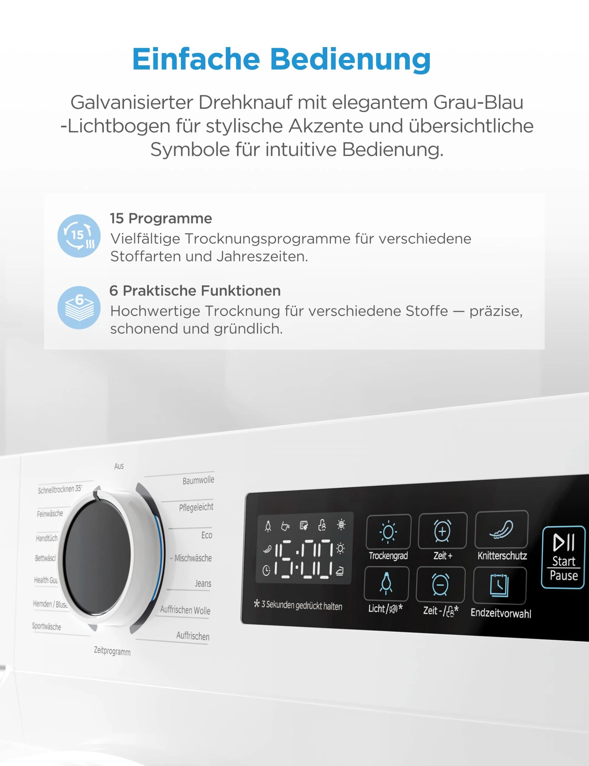 Midea MD11EH70BD Wärmepumpentrockner, 7 kg, Energieklasse D, Schnelltrocknen 35', HealthGuard, Sensor-Trocknung, Auffrischen,Knitterschutz, Auffrischen Wolle, Weiß - Image 7