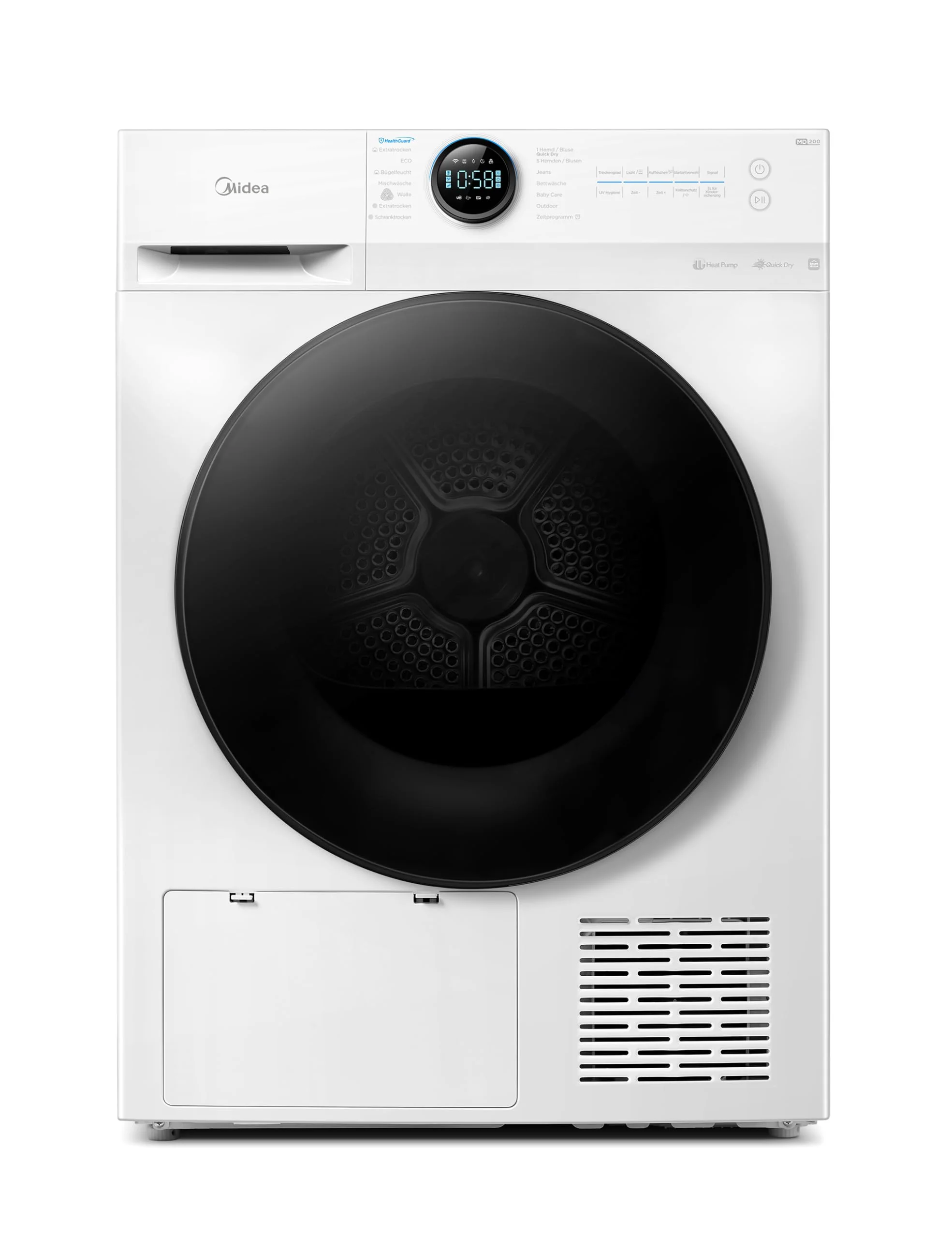 Midea MD20EH100WB-A3 Wärmepumpentrockner/ 10 kg/EEK A+++ / UV Hygience/Knitterschutz/Sanfte Pflege/Auto Dry/Wollpflege/Auffrischen/Fernsteuerung/Startzeitvorwahl/Weiß - Image 4