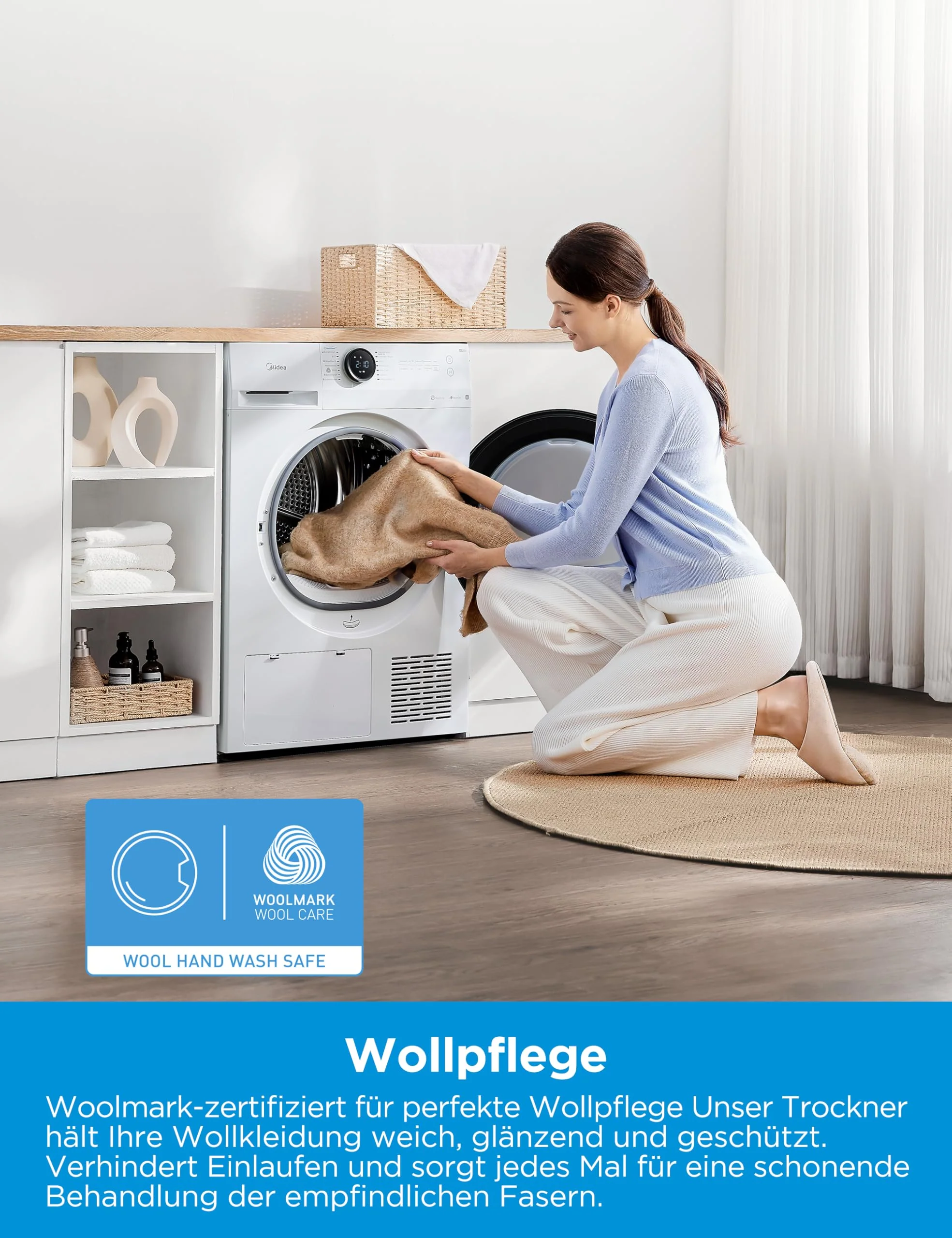 Midea MD20EH100WB-A3 Wärmepumpentrockner/ 10 kg/EEK A+++ / UV Hygience/Knitterschutz/Sanfte Pflege/Auto Dry/Wollpflege/Auffrischen/Fernsteuerung/Startzeitvorwahl/Weiß - Image 5