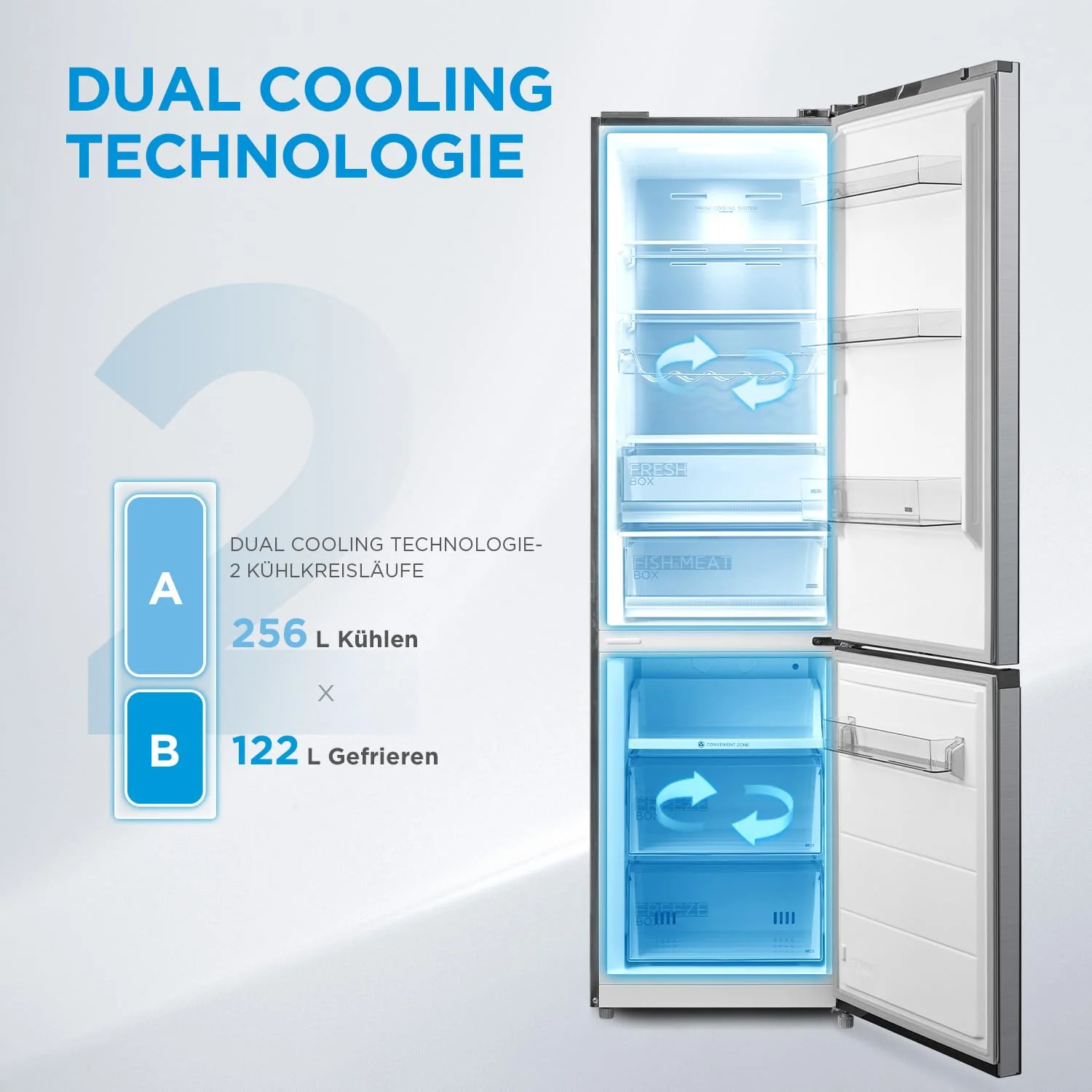 Midea MDRB521MGA46O Kühl-/Gefrierkombination/NoFrost/Besonders leise 29dB/Inverter Kompressor/Niedrigtemperaturzone/180° Verstellbare Gefrierfach-Schublade/201 cm hoch/256 L Kühlteil/122 L Gefrierteil - Image 2