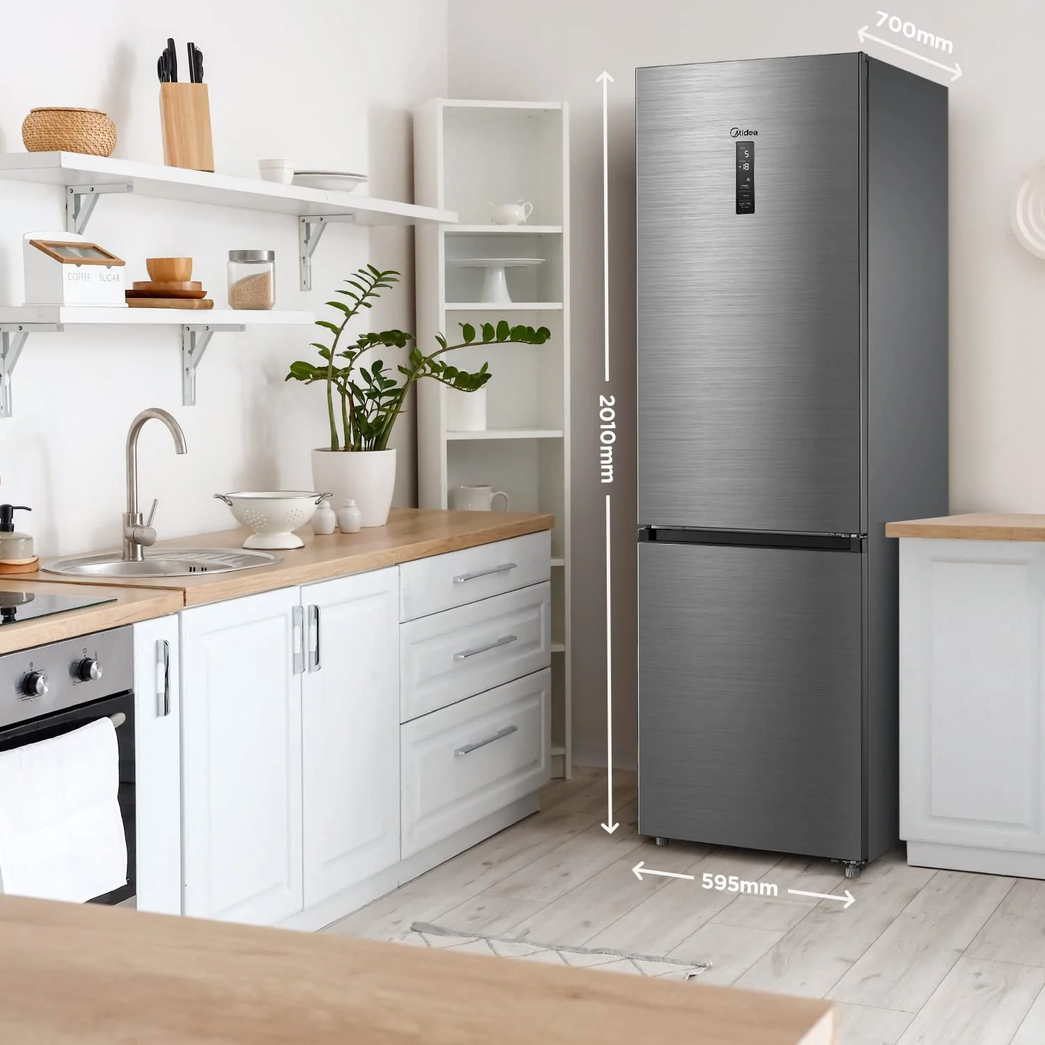 Midea MDRB521MGA46O Kühl-/Gefrierkombination/NoFrost/Besonders leise 29dB/Inverter Kompressor/Niedrigtemperaturzone/180° Verstellbare Gefrierfach-Schublade/201 cm hoch/256 L Kühlteil/122 L Gefrierteil - Image 5
