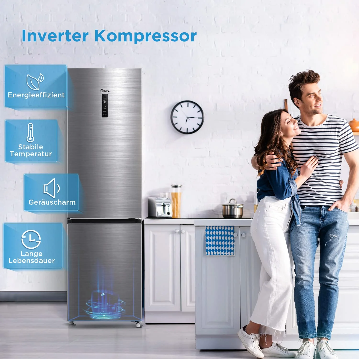 Midea MDRB521MGA46O Kühl-/Gefrierkombination/NoFrost/Besonders leise 29dB/Inverter Kompressor/Niedrigtemperaturzone/180° Verstellbare Gefrierfach-Schublade/201 cm hoch/256 L Kühlteil/122 L Gefrierteil - Image 6
