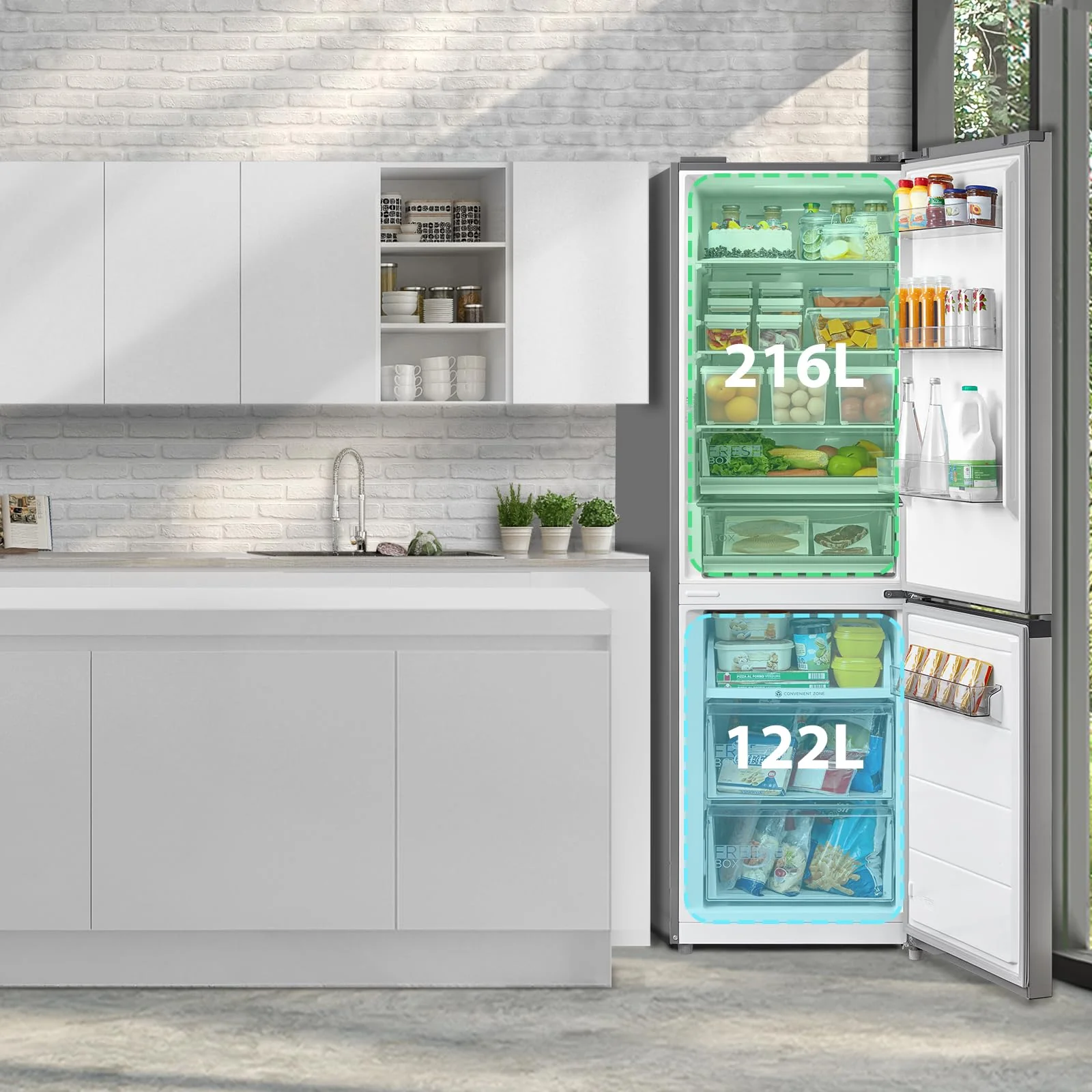 Midea MERB345MGC02 Kühl-/Gefrierkombination/No Frost/185 cm hoch / 59,5 cm breit /70 cm tiefe/171 kWh/Jahr/216 L Kühlteil/ 122 L Gefrierteil/Twin Control/mit Chiller Box, Front Inox - Image 10