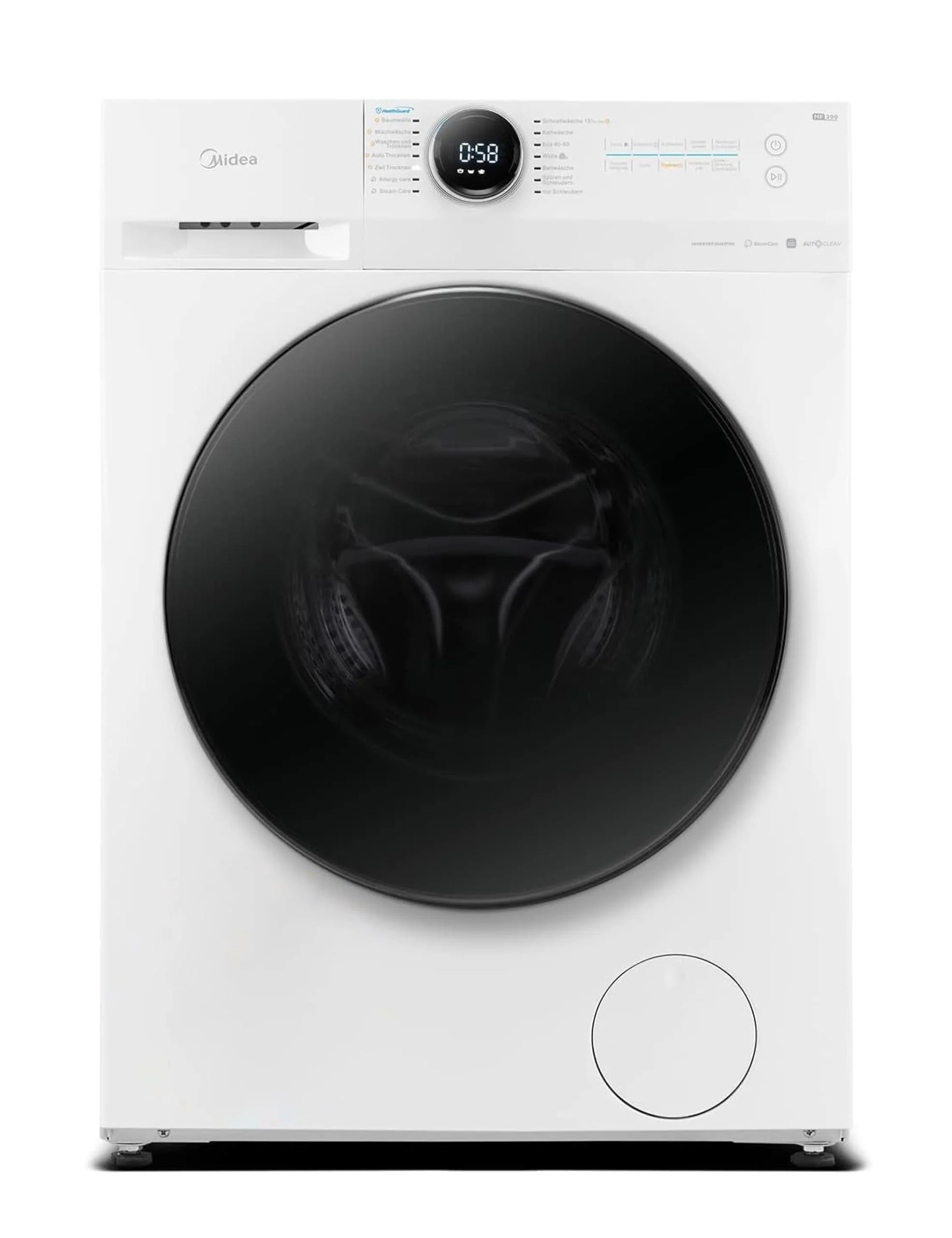 Midea MF200D86WB-14DAS Waschtrokner, 8&6kg Waschen&Trocknen, Inverter Mortor, Auffrischen, 60 Min. Waschen & Trocknen, Steam Care, Turbo, 48 cm tief, APP-Steuerung, AquaStop - Image 5