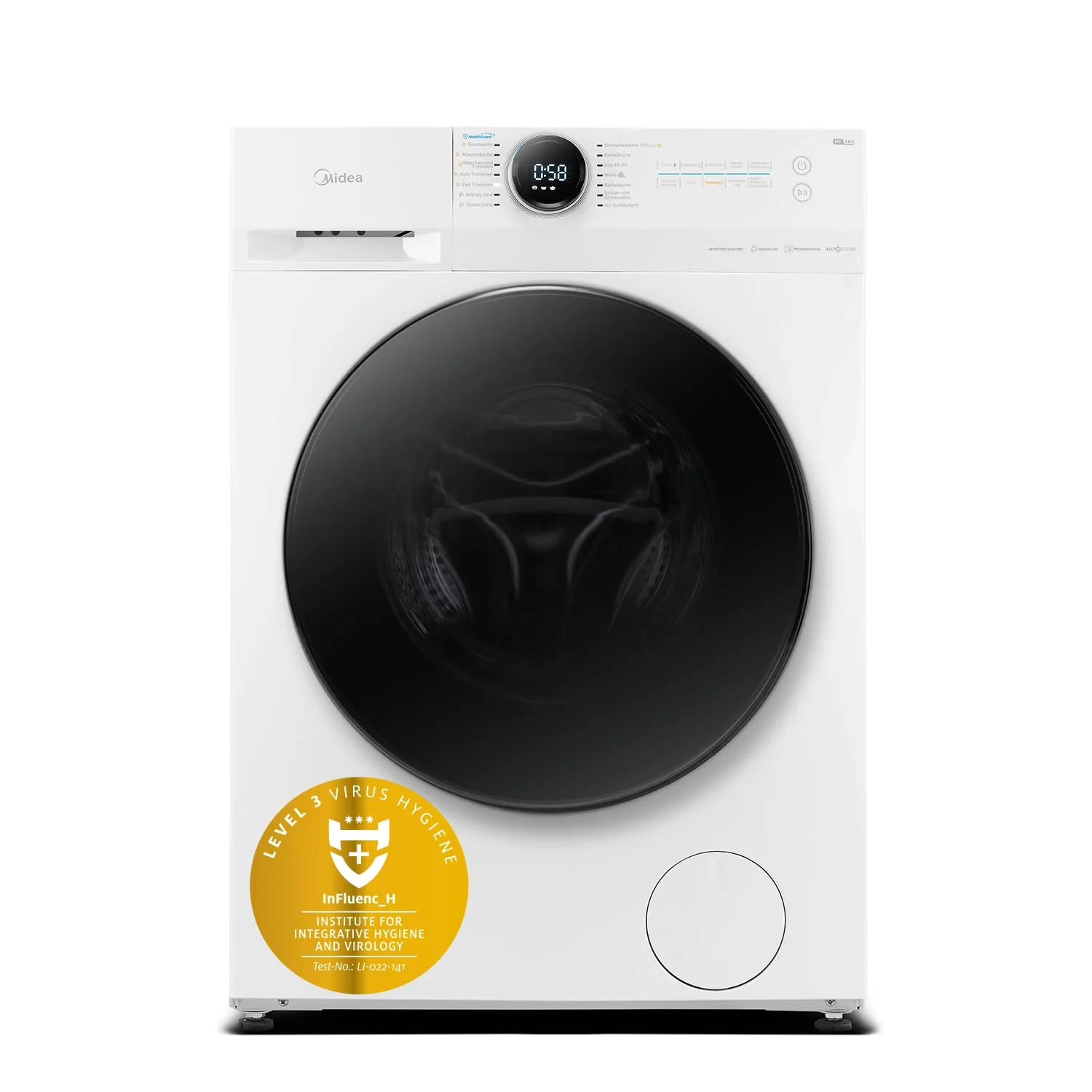 Midea MF200D86WB-14EAS Waschtrokner, 8/6kg Waschen/Trocknen, Inverter Mortor, Auffrischen, 60 Min. Waschen & Trocknen, Steam Care , Turbo , 48 cm tief , APP-Steuerung, AquaStop - Image 7