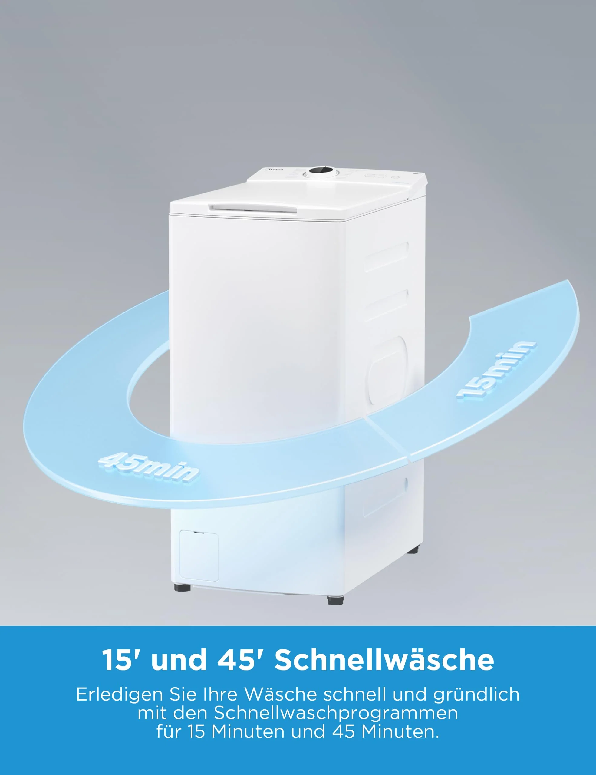 Midea Toplader Waschmaschine MF10ET60B / 6KG / A / 1200 U/min/BLDC Inverter Mortor/Dampffunktion/SoftOpener/XL Türöffnung/Kurz 15'&45' / Mehrere Temperaturoptionen/AquaStop, Weiß - Image 7