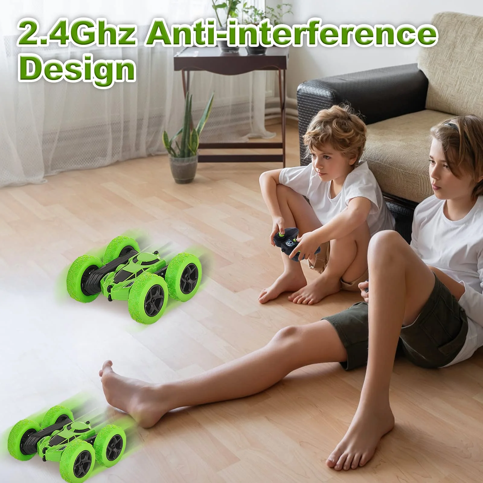 MidiVix Ferngesteuertes Auto, 90 Min Spielzeit, 2.4Ghz Doppelseitig 360° drehbare RC Stunt Crawler mit Scheinwerfern, 4WD Off Road Drift RC Auto Spielzeug Geschenke für Jungen 6-12 Grün - Image 2