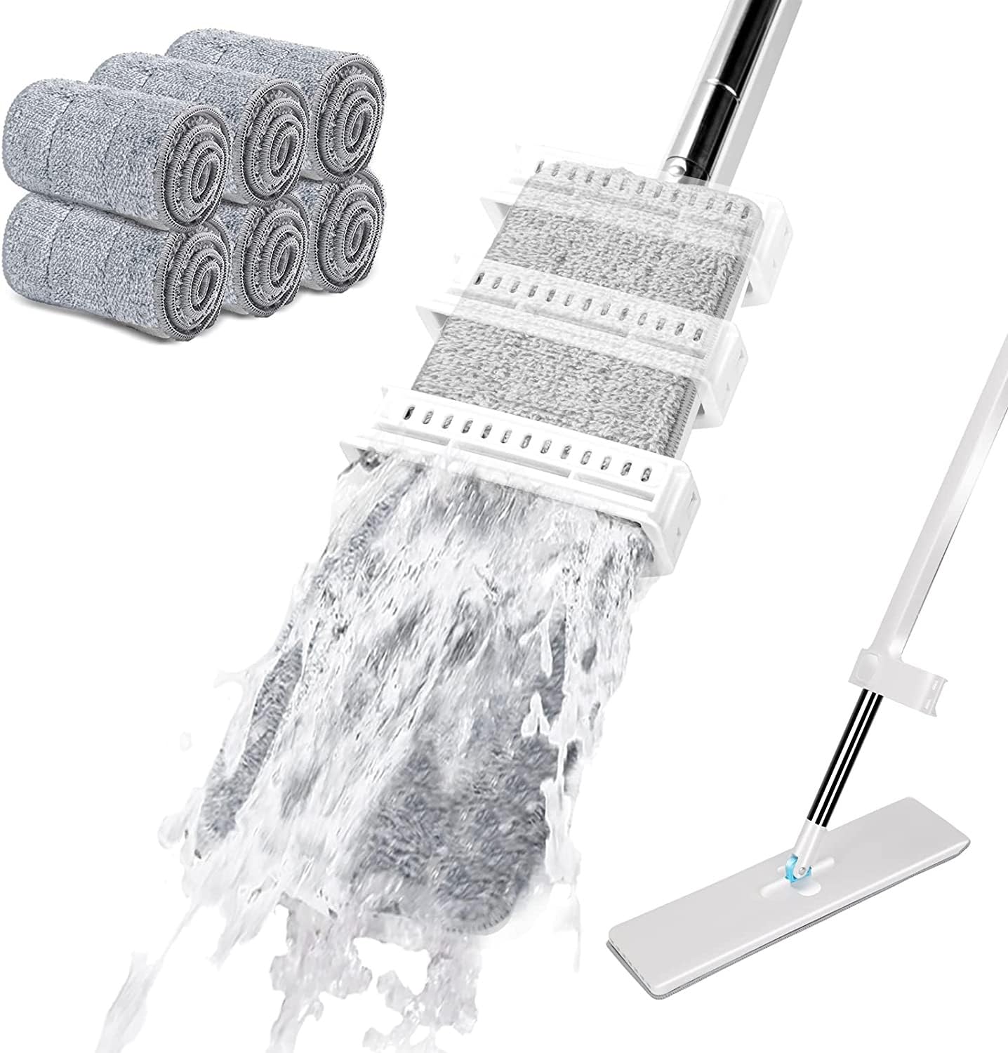 Midyb Flachmopp mit Auswringfunktion, Flach Bodenwischer mit 6 Mikrofaser Mop Pads & 132cm Edelstahlgriff, Wischmopp Wischer Boden für Hartholz, Laminat, Fliesen, Marmor - Image 3