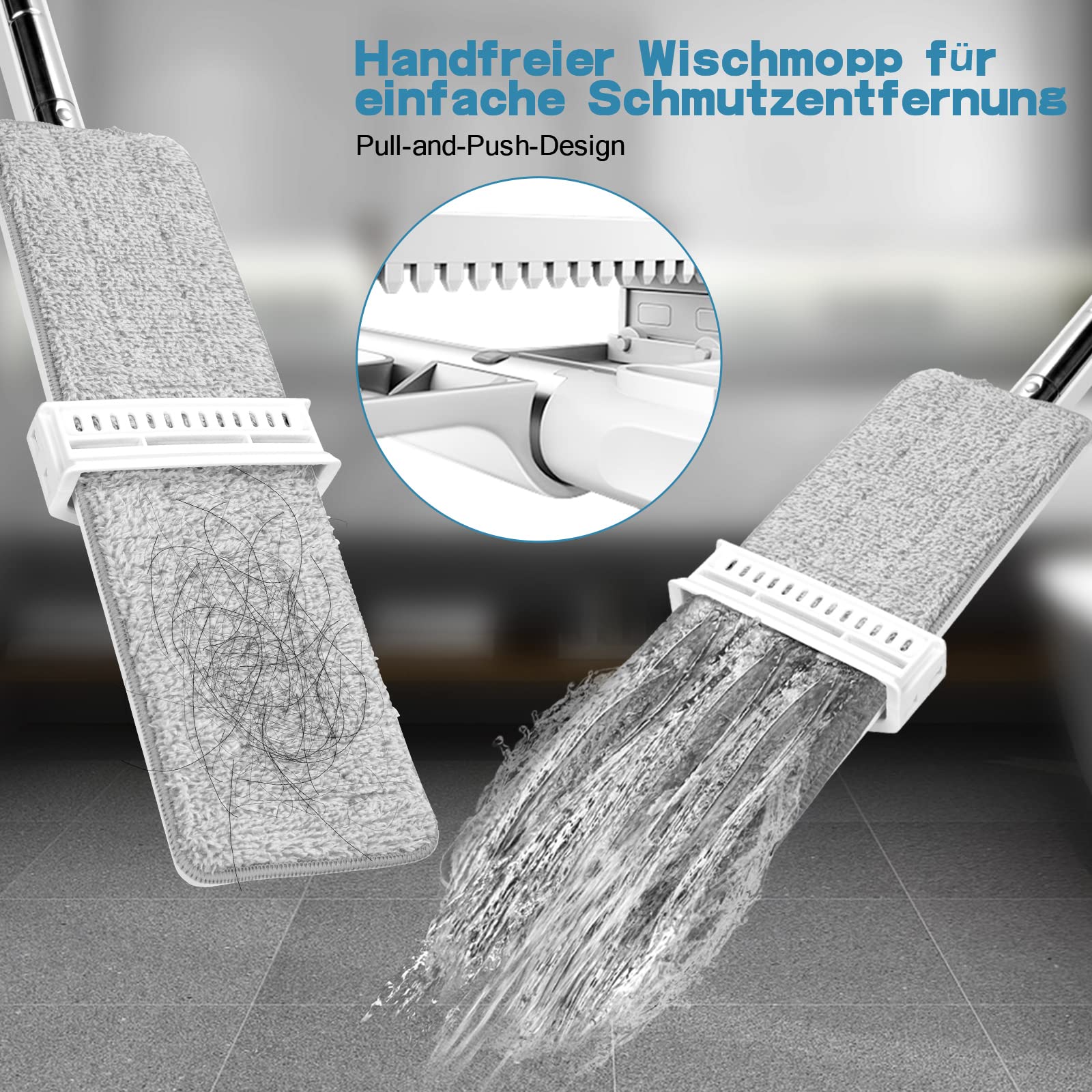 Midyb Flachmopp mit Auswringfunktion, Flach Bodenwischer mit 6 Mikrofaser Mop Pads & 132cm Edelstahlgriff, Wischmopp Wischer Boden für Hartholz, Laminat, Fliesen, Marmor - Image 5