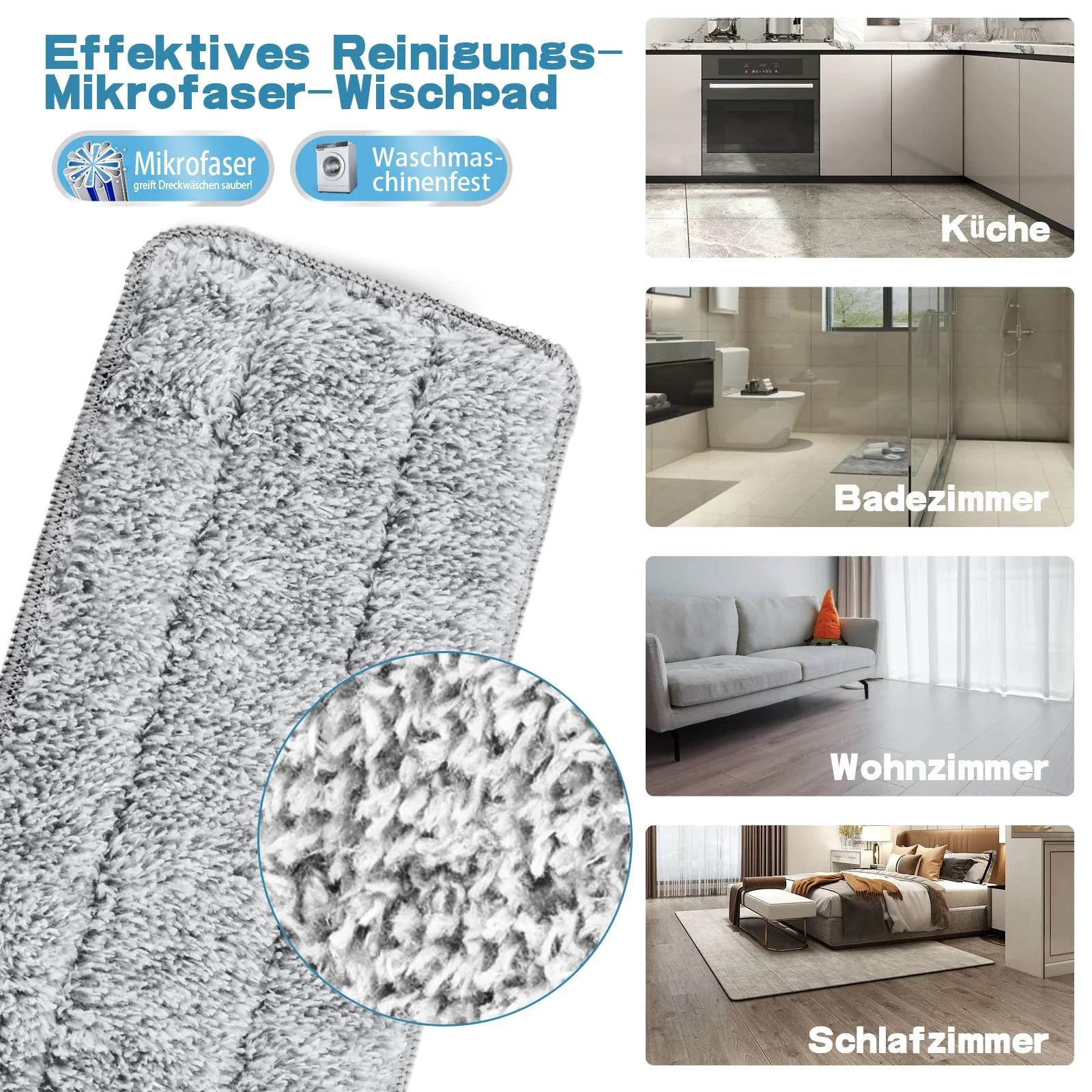 Midyb Flachmopp mit Auswringfunktion, Flach Bodenwischer mit 6 Mikrofaser Mop Pads & 132cm Edelstahlgriff, Wischmopp Wischer Boden für Hartholz, Laminat, Fliesen, Marmor - Image 7