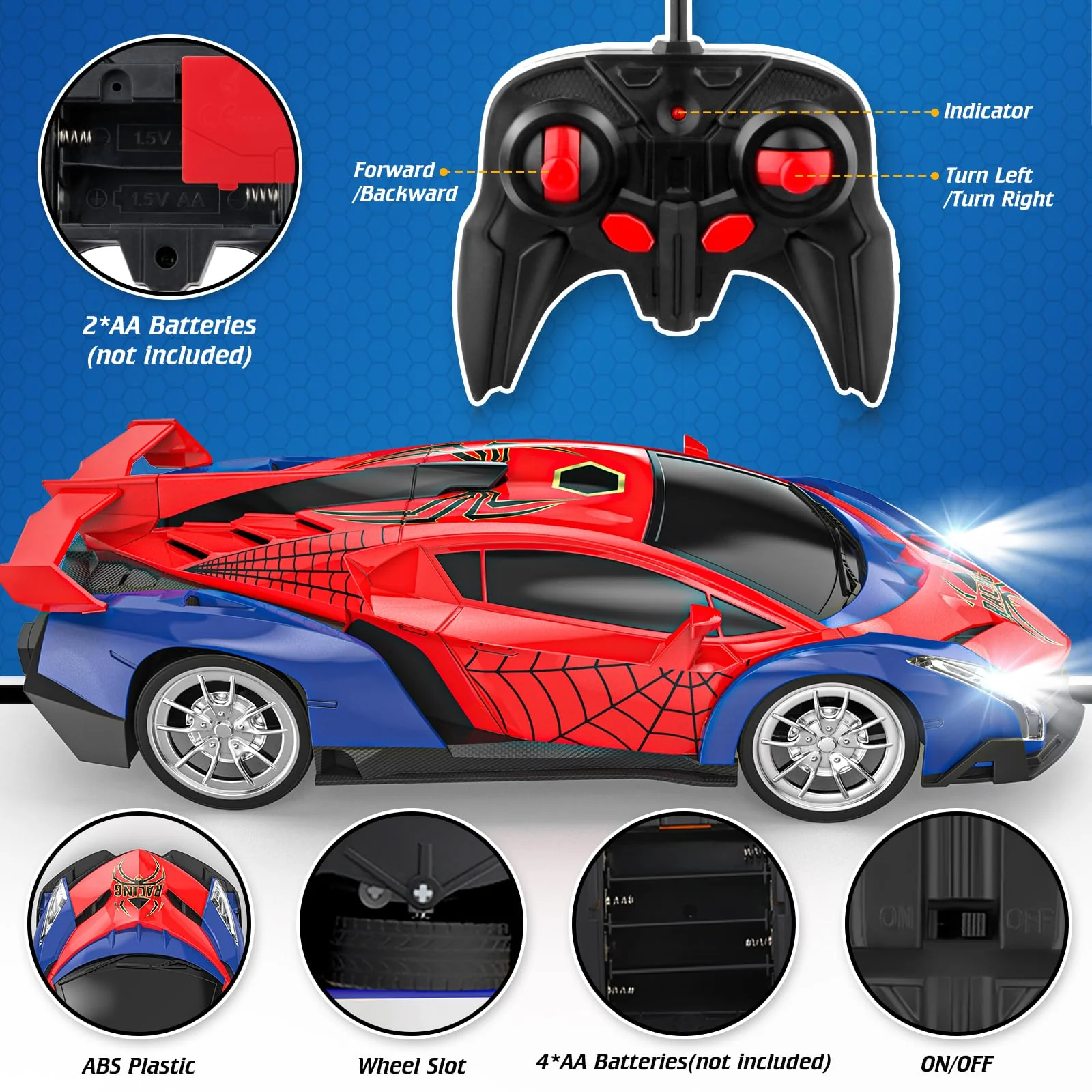 Mieryd Ferngesteuertes Auto ab 3 4 5 6 7 8+ Jahre, Kinder Spiele Draußen Drinnen 1:18 Spider RC Auto mit Fernbedienung Weihnachten Geburtstags Geschenke Jungen Mädchen Spielzeug Rennauto mit LED-Licht - Image 5