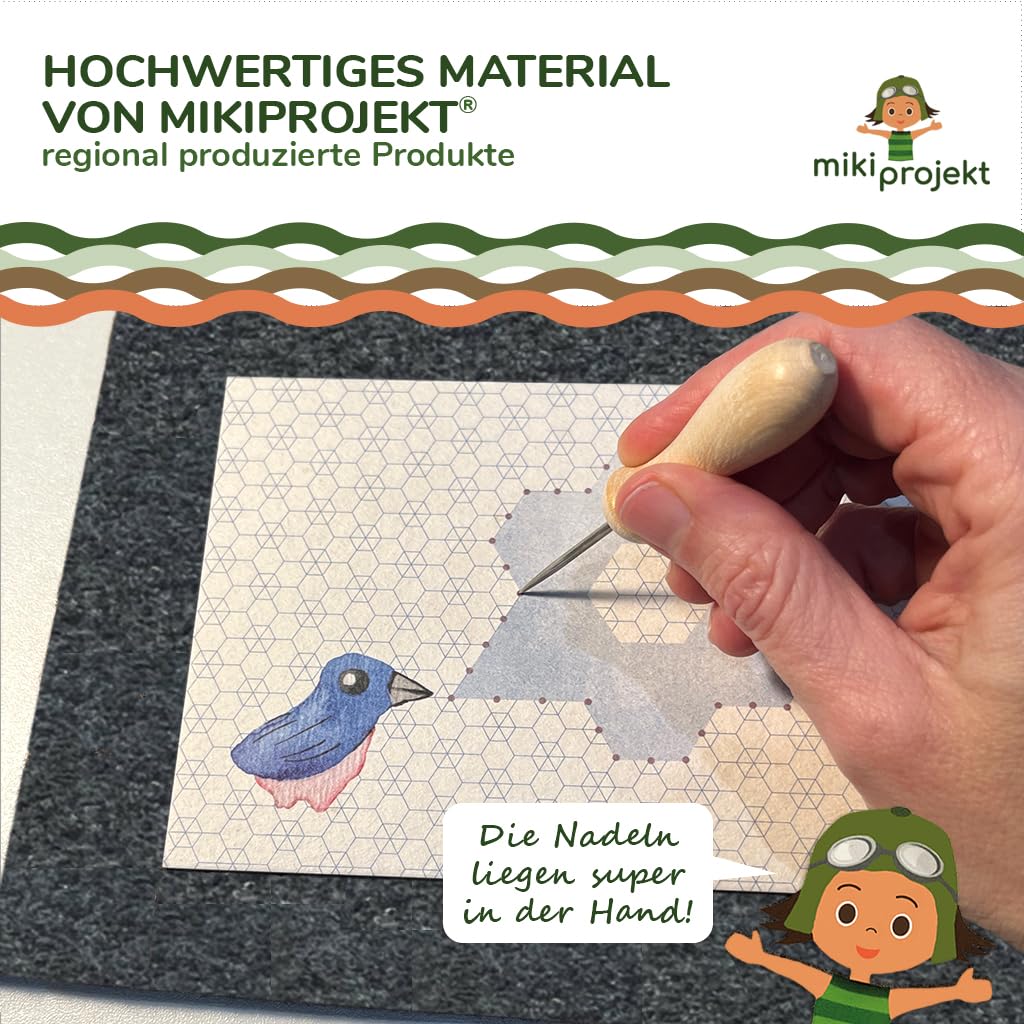 mikiprojekt® 10x Prickel Set Kinder - Made in Germany - 10x ergonomische Prickelnadel Holz + 10x Prickelunterlage Filz (20x15x1 cm) - XXL Prickelset für Gruppen - Vorteilspreis – sicheres Prickeln - Image 2