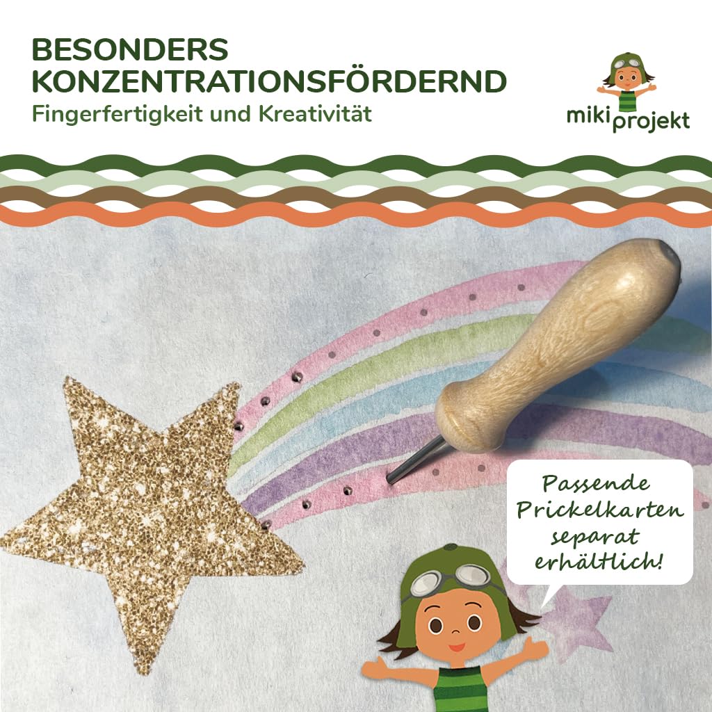 mikiprojekt® 10x Prickel Set Kinder - Made in Germany - 10x ergonomische Prickelnadel Holz + 10x Prickelunterlage Filz (20x15x1 cm) - XXL Prickelset für Gruppen - Vorteilspreis – sicheres Prickeln - Image 3
