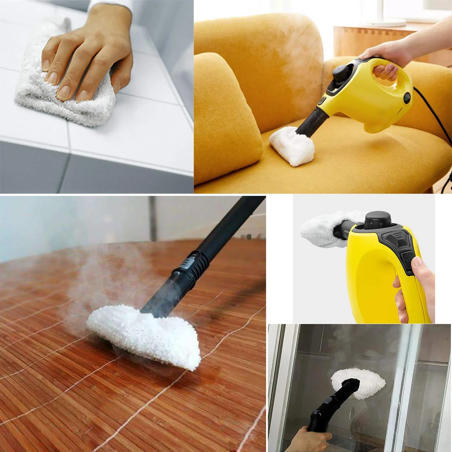 Mikrofaser Überzugsset Dampfreinigerzubehör für die Handdüse, Frottee Tuchset Handwerkzeug Classic und Comfort, Baumwolle Frottier-Abdeckung Pads Kompatibel die Meisten Dampfreiniger (4PCS)