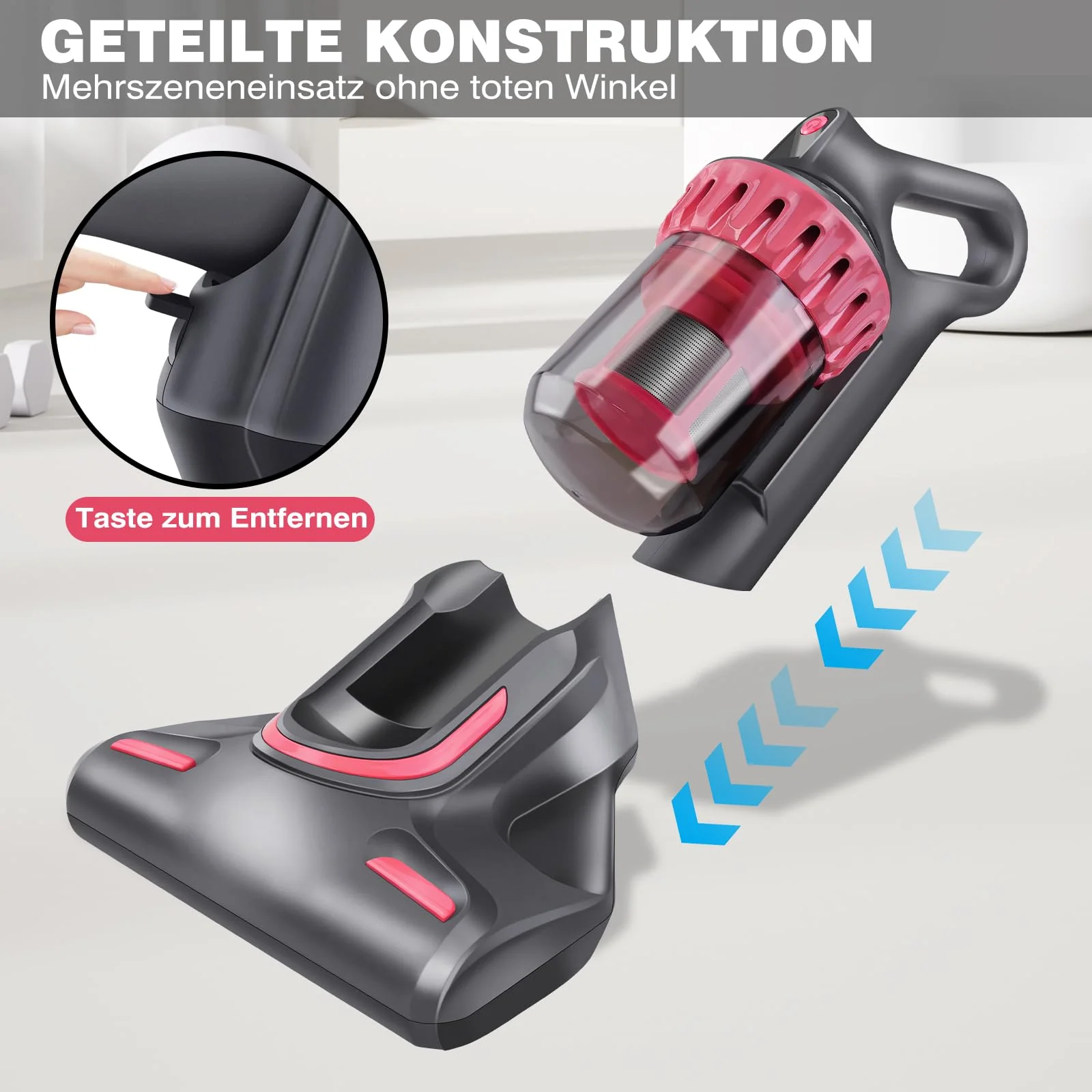 Milbensauger für matratzen mit UV-Licht, Handstaubsauger, Schmutzbehälter 200 ml, Milbenstaubsauger mit Staubmilben-Sensor, 10kpa Anziehung Milben Staubsauger Antimilben-Staubsauger entfernt 99,9%
