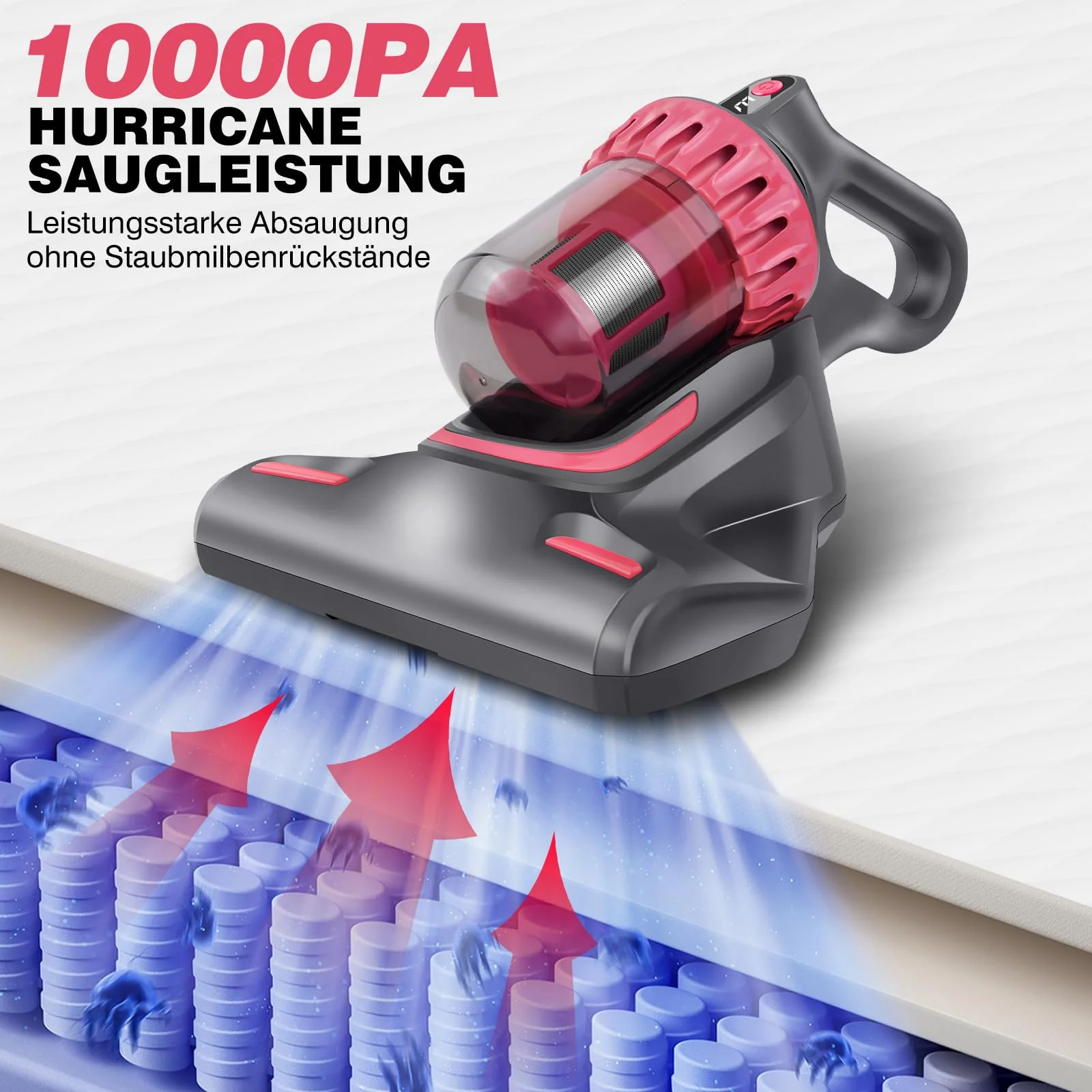 Milbensauger für matratzen mit UV-Licht, Handstaubsauger, Schmutzbehälter 200 ml, Milbenstaubsauger mit Staubmilben-Sensor, 10kpa Anziehung Milben Staubsauger Antimilben-Staubsauger entfernt 99,9% - Image 3